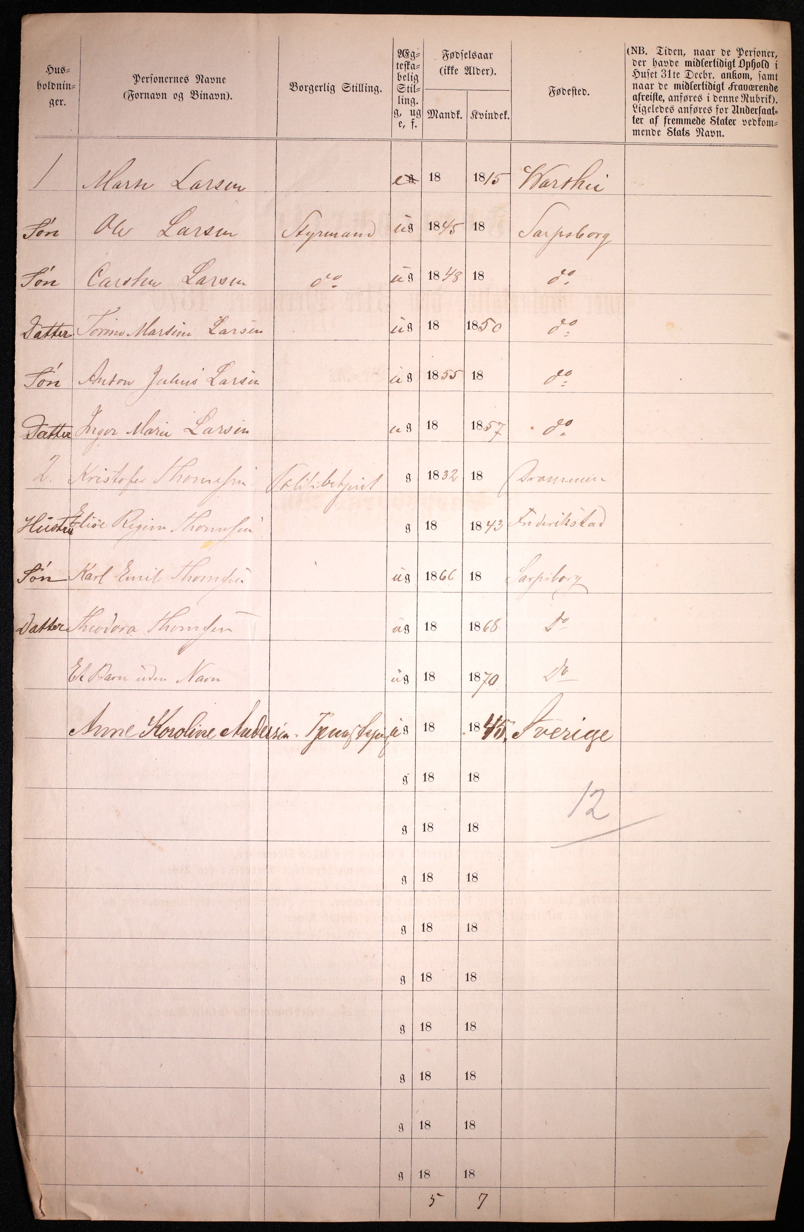 RA, 1870 census for 0102 Sarpsborg, 1870, p. 488