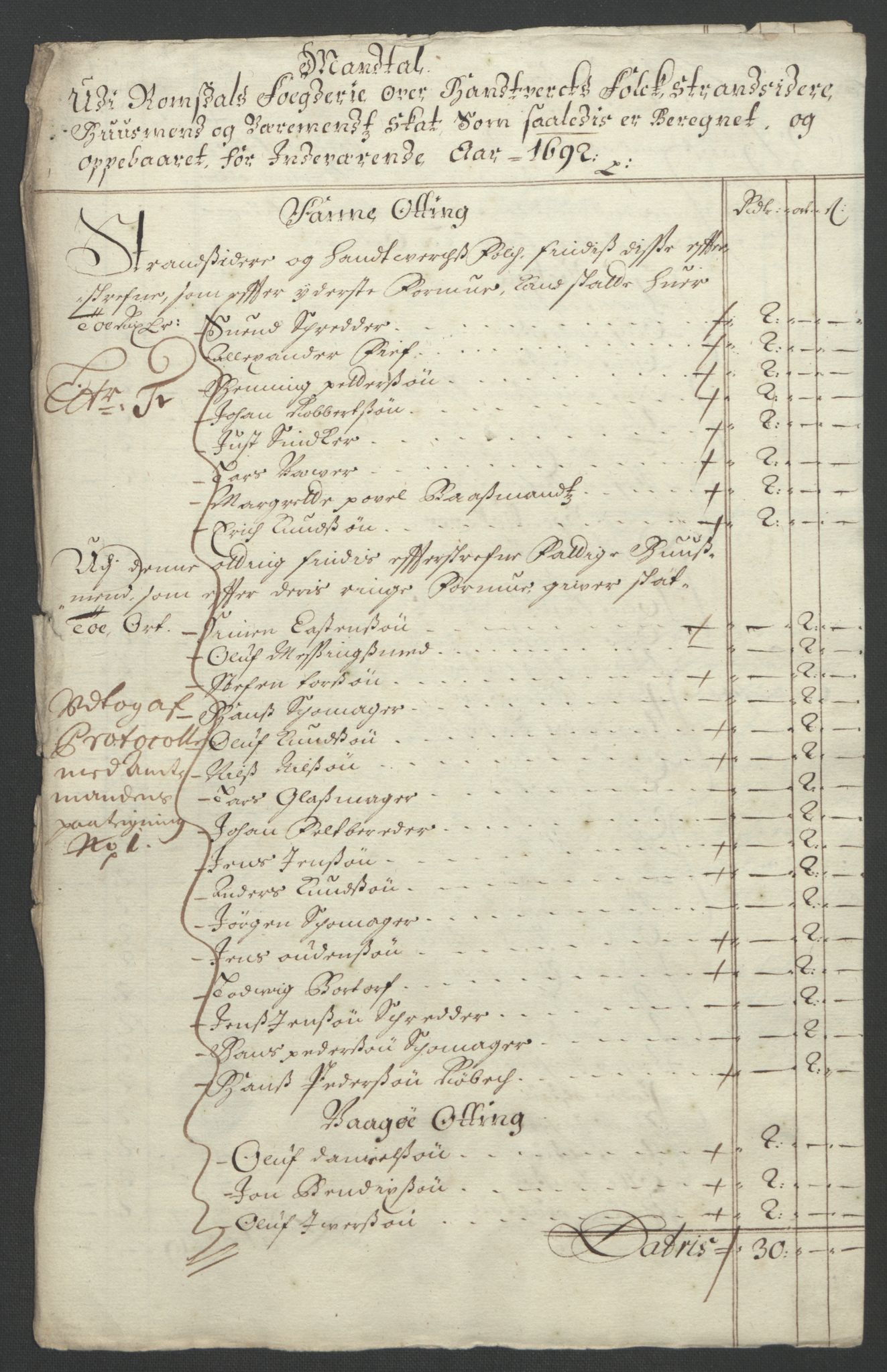 Rentekammeret inntil 1814, Reviderte regnskaper, Fogderegnskap, RA/EA-4092/R55/L3650: Fogderegnskap Romsdal, 1692, p. 87