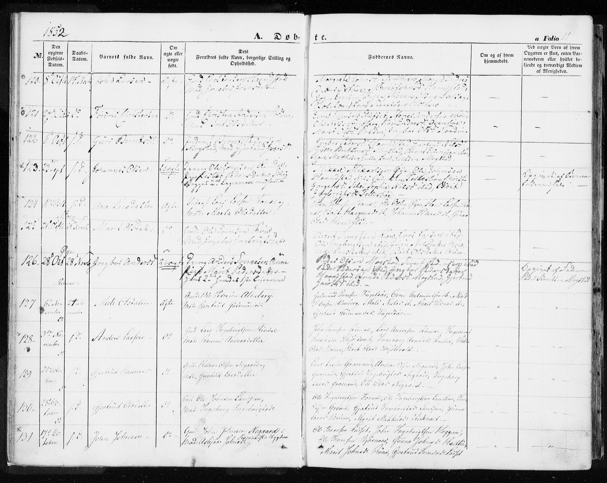 Ministerialprotokoller, klokkerbøker og fødselsregistre - Møre og Romsdal, AV/SAT-A-1454/595/L1044: Parish register (official) no. 595A06, 1852-1863, p. 11