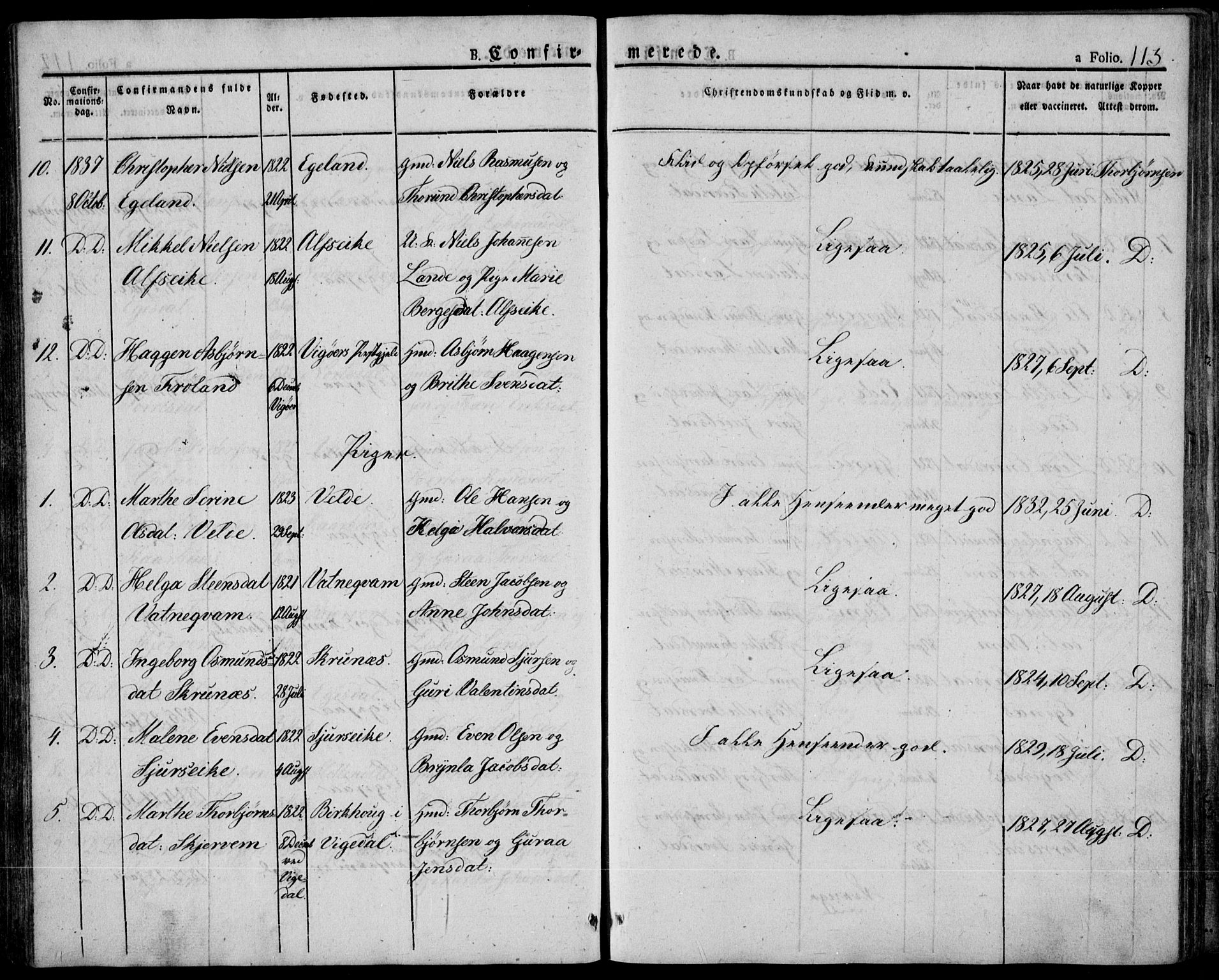 Skjold sokneprestkontor, AV/SAST-A-101847/H/Ha/Haa/L0005: Parish register (official) no. A 5, 1830-1856, p. 113