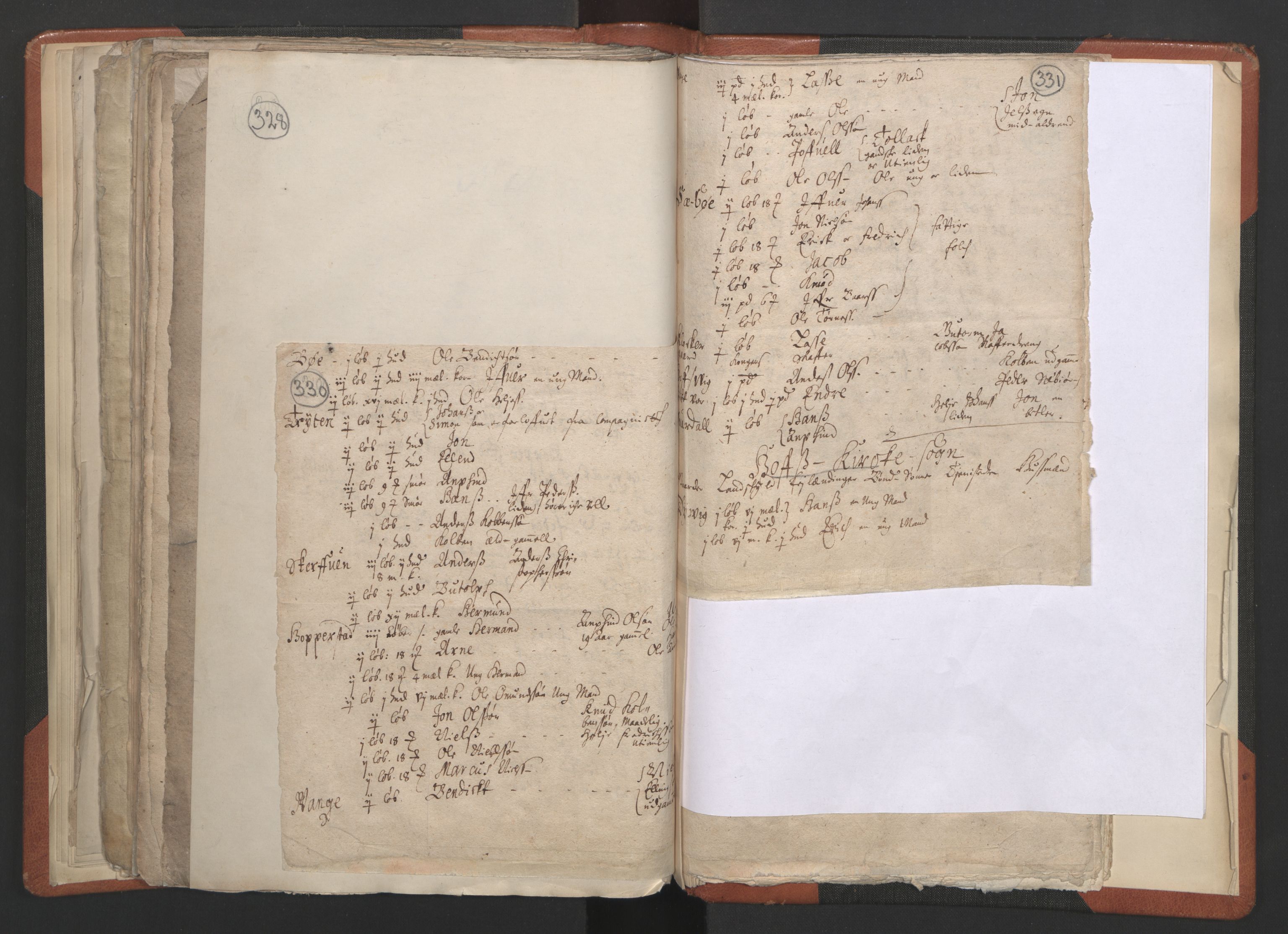 RA, Vicar's Census 1664-1666, no. 23: Sogn deanery, 1664-1666, p. 330-331