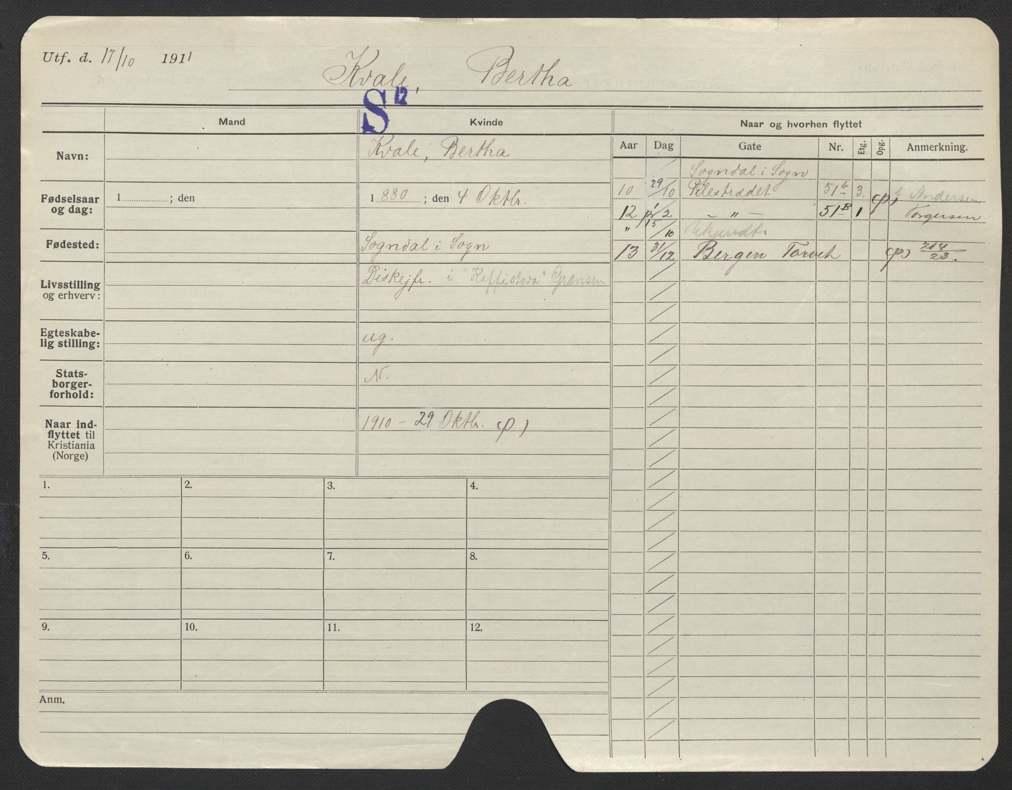 Oslo folkeregister, Registerkort, AV/SAO-A-11715/F/Fa/Fac/L0019: Kvinner, 1906-1914, p. 649a