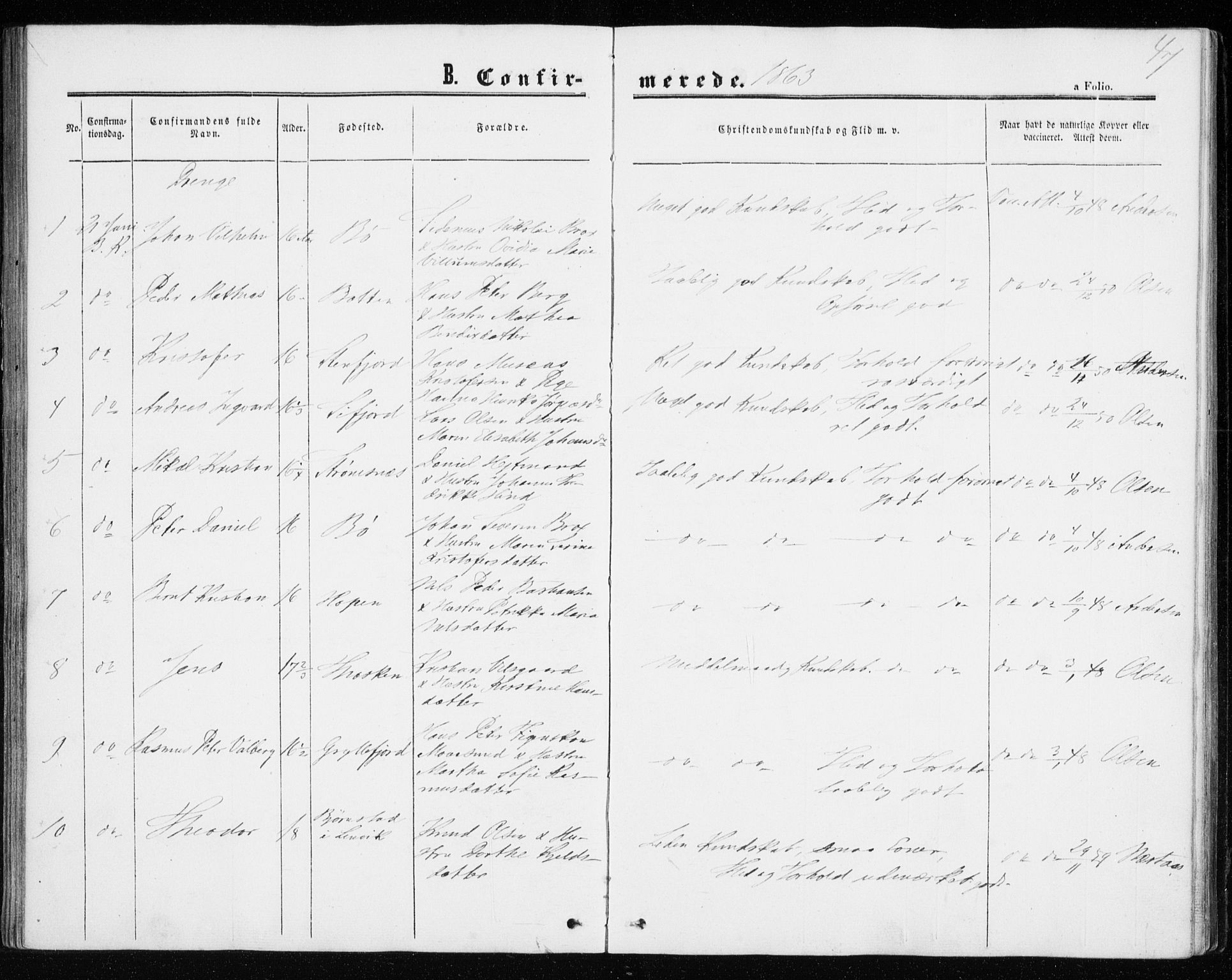 Berg sokneprestkontor, AV/SATØ-S-1318/G/Ga/Gaa/L0002kirke: Parish register (official) no. 2, 1860-1872, p. 47