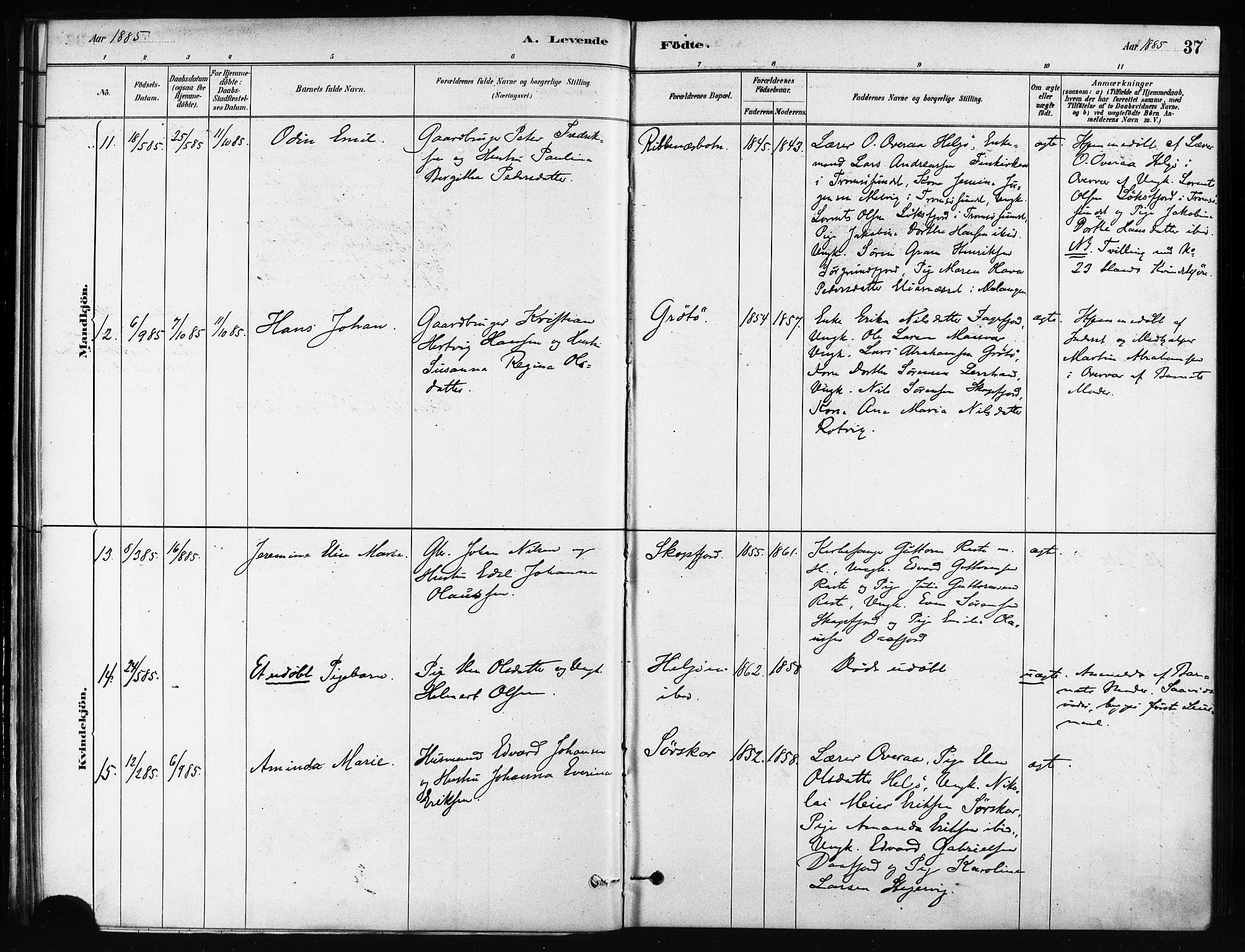 Karlsøy sokneprestembete, SATØ/S-1299/H/Ha/Haa/L0011kirke: Parish register (official) no. 11, 1879-1892, p. 37