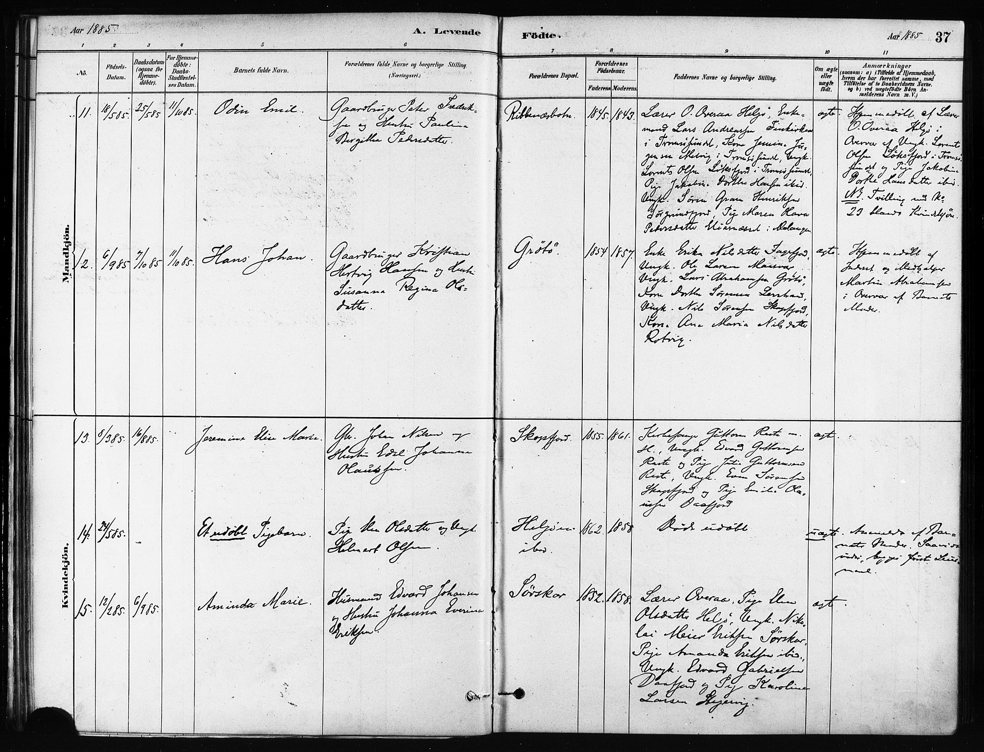 Karlsøy sokneprestembete, AV/SATØ-S-1299/H/Ha/Haa/L0011kirke: Parish register (official) no. 11, 1879-1892, p. 37