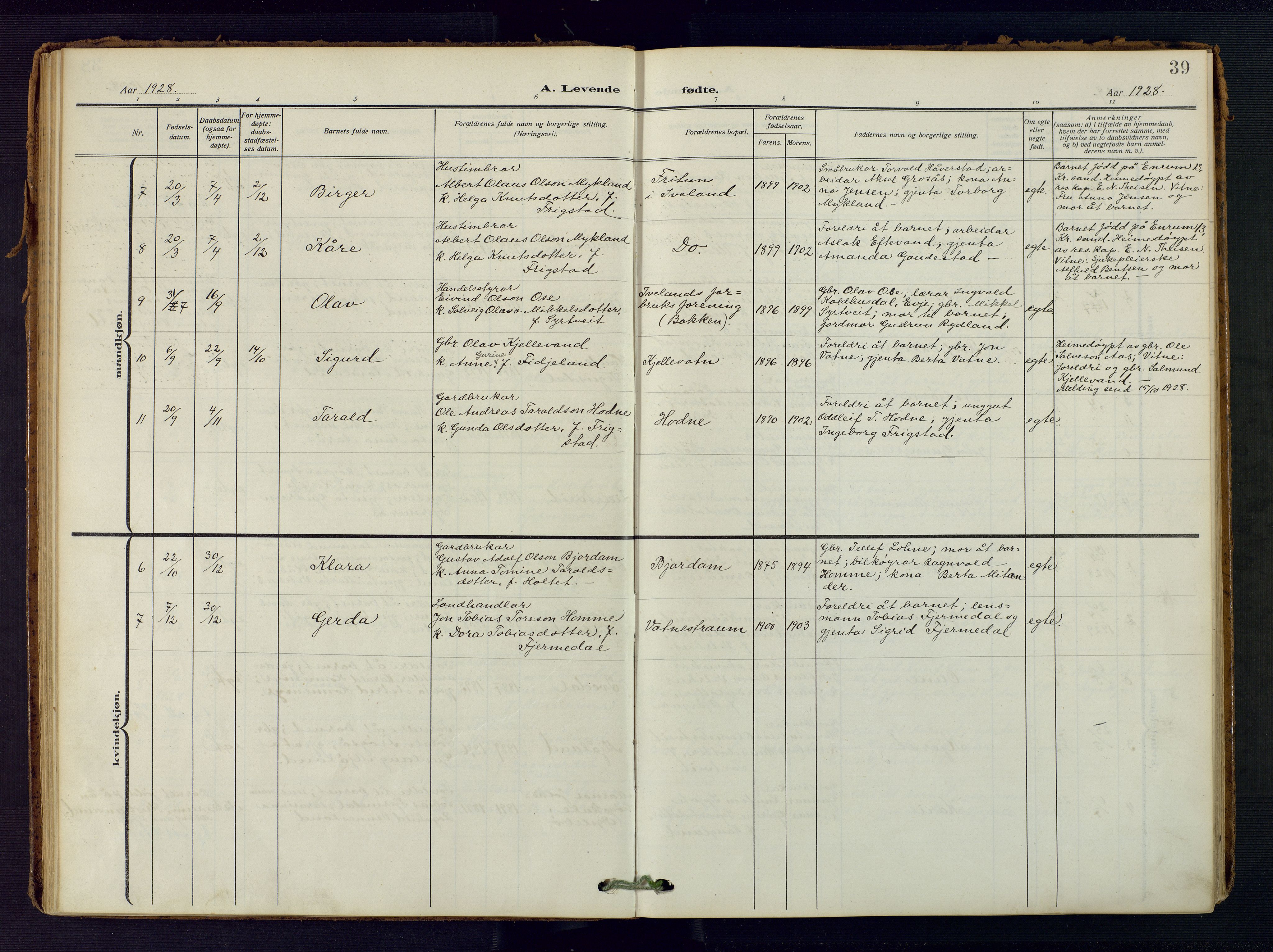 Evje sokneprestkontor, AV/SAK-1111-0008/F/Fa/Fac/L0004: Parish register (official) no. A 4, 1910-1932, p. 39