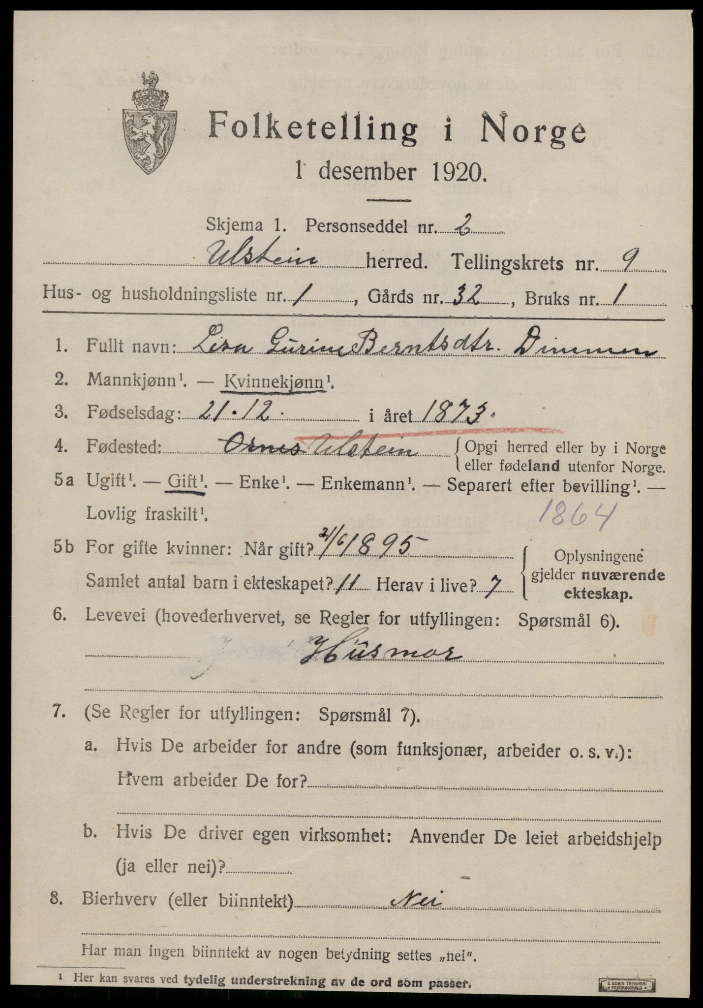 SAT, 1920 census for Ulstein, 1920, p. 4988