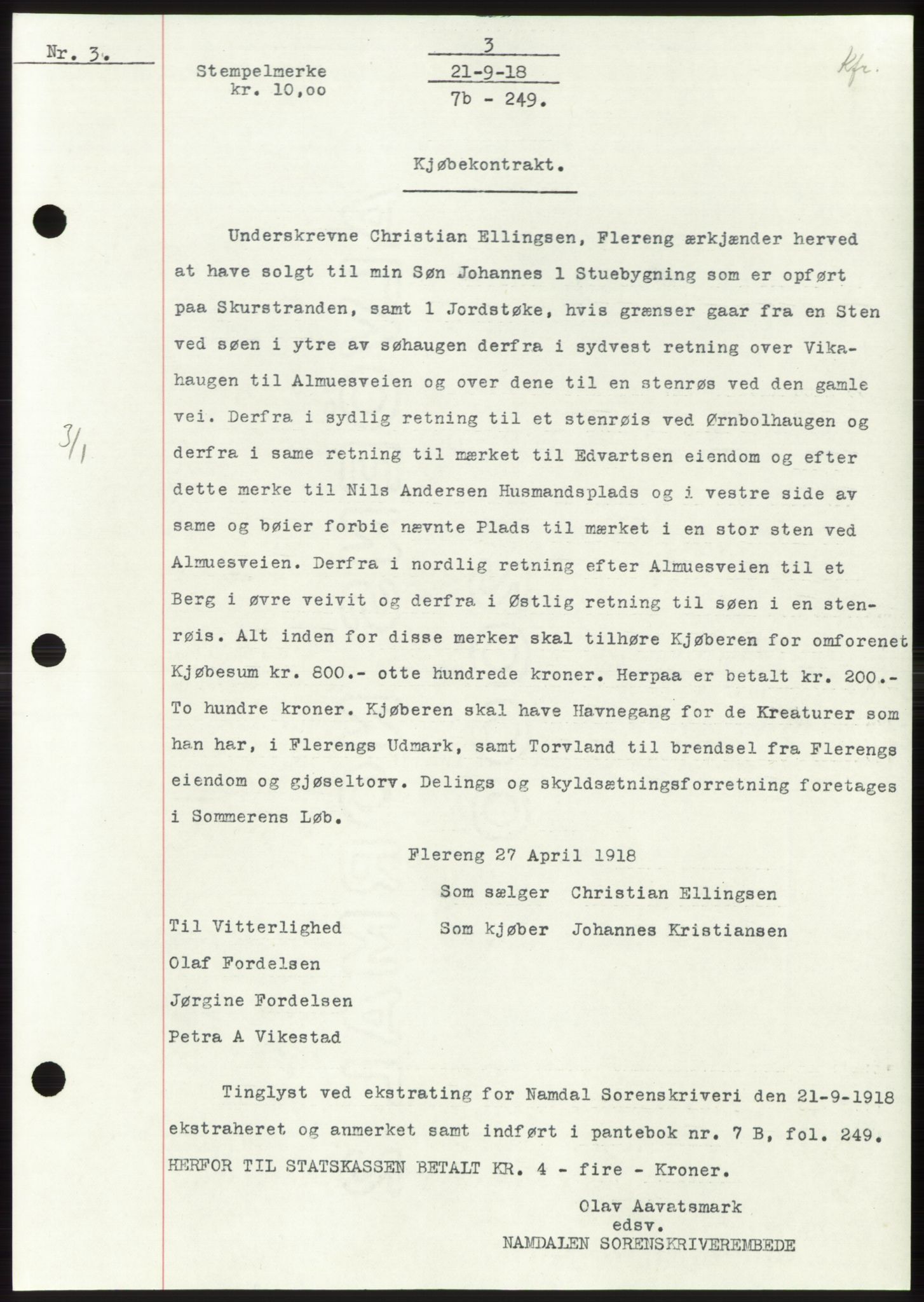 Namdal sorenskriveri, SAT/A-4133/1/2/2C: Mortgage book no. -, 1916-1921, Deed date: 21.09.1918