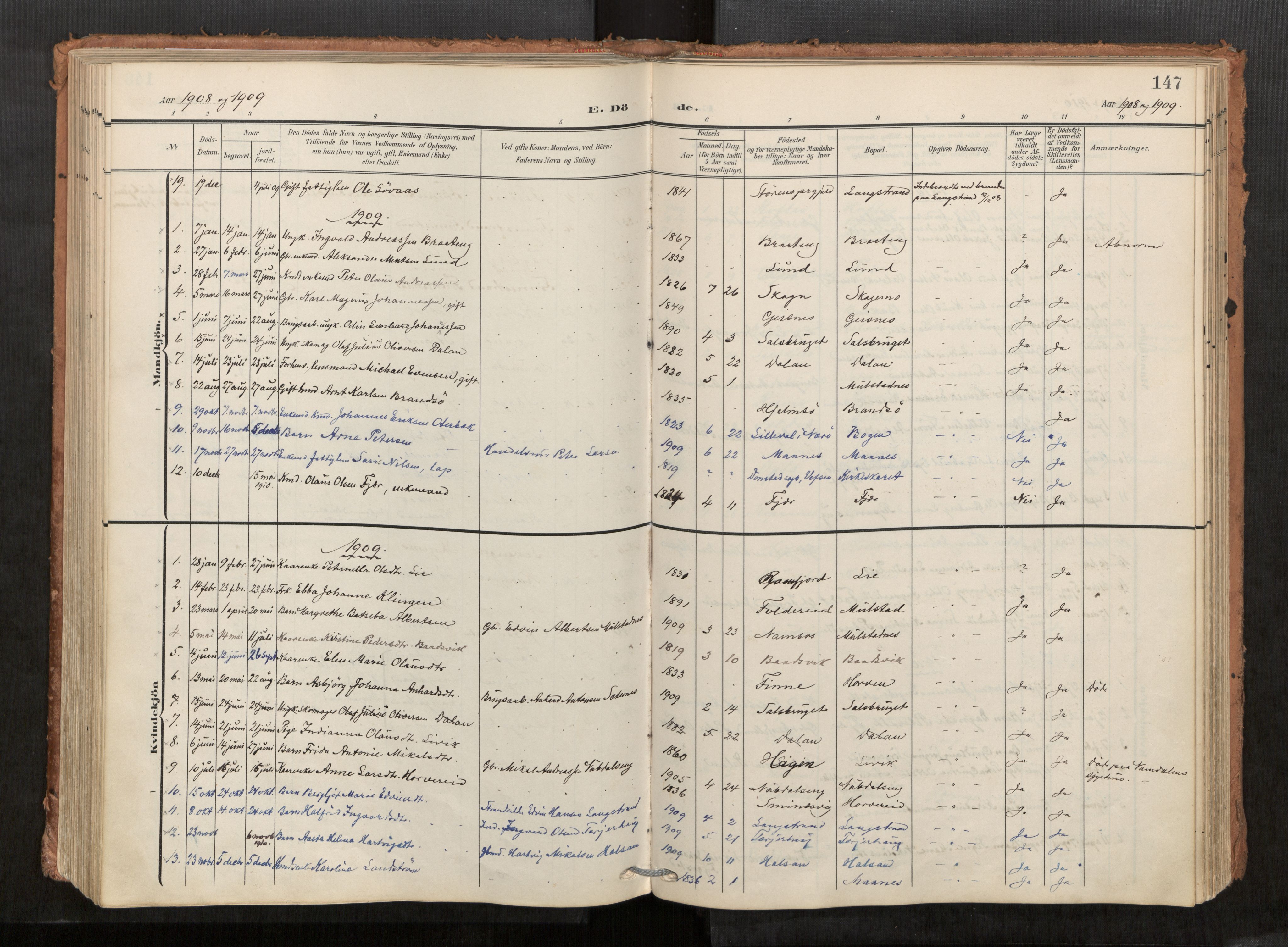 Kolvereid sokneprestkontor, AV/SAT-A-1171/H/Ha/Haa/L0001: Parish register (official) no. 1, 1903-1922, p. 147