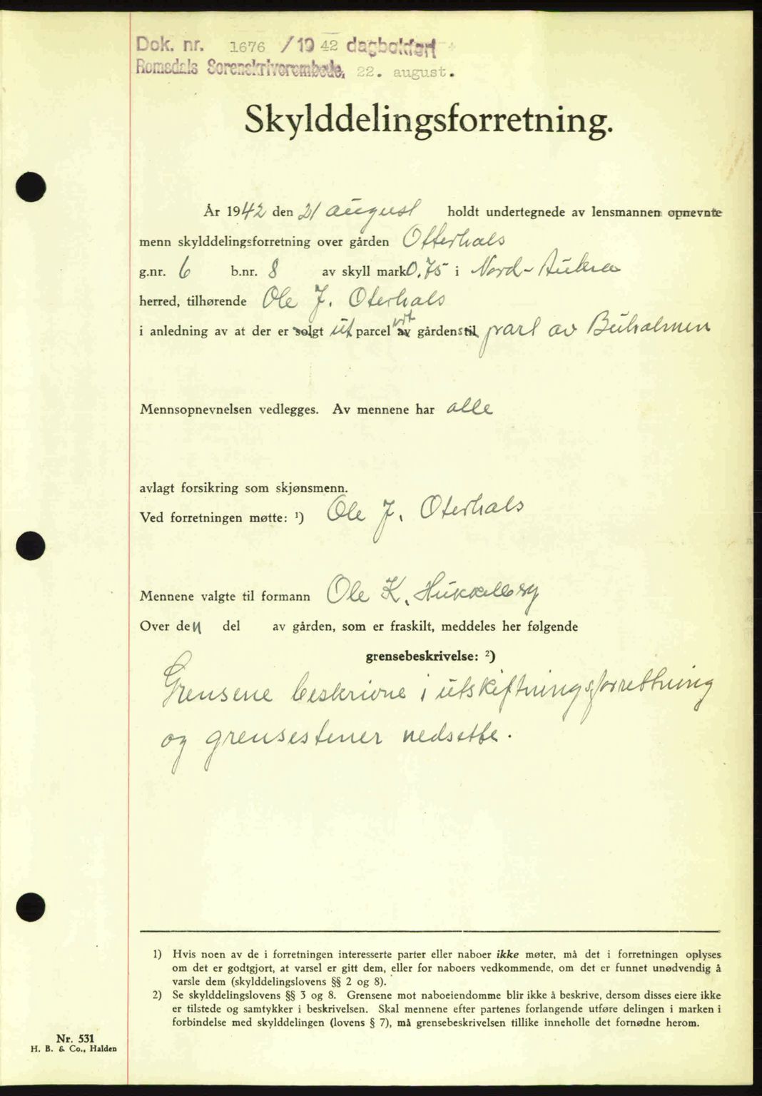 Romsdal sorenskriveri, AV/SAT-A-4149/1/2/2C: Mortgage book no. A12, 1942-1942, Diary no: : 1676/1942