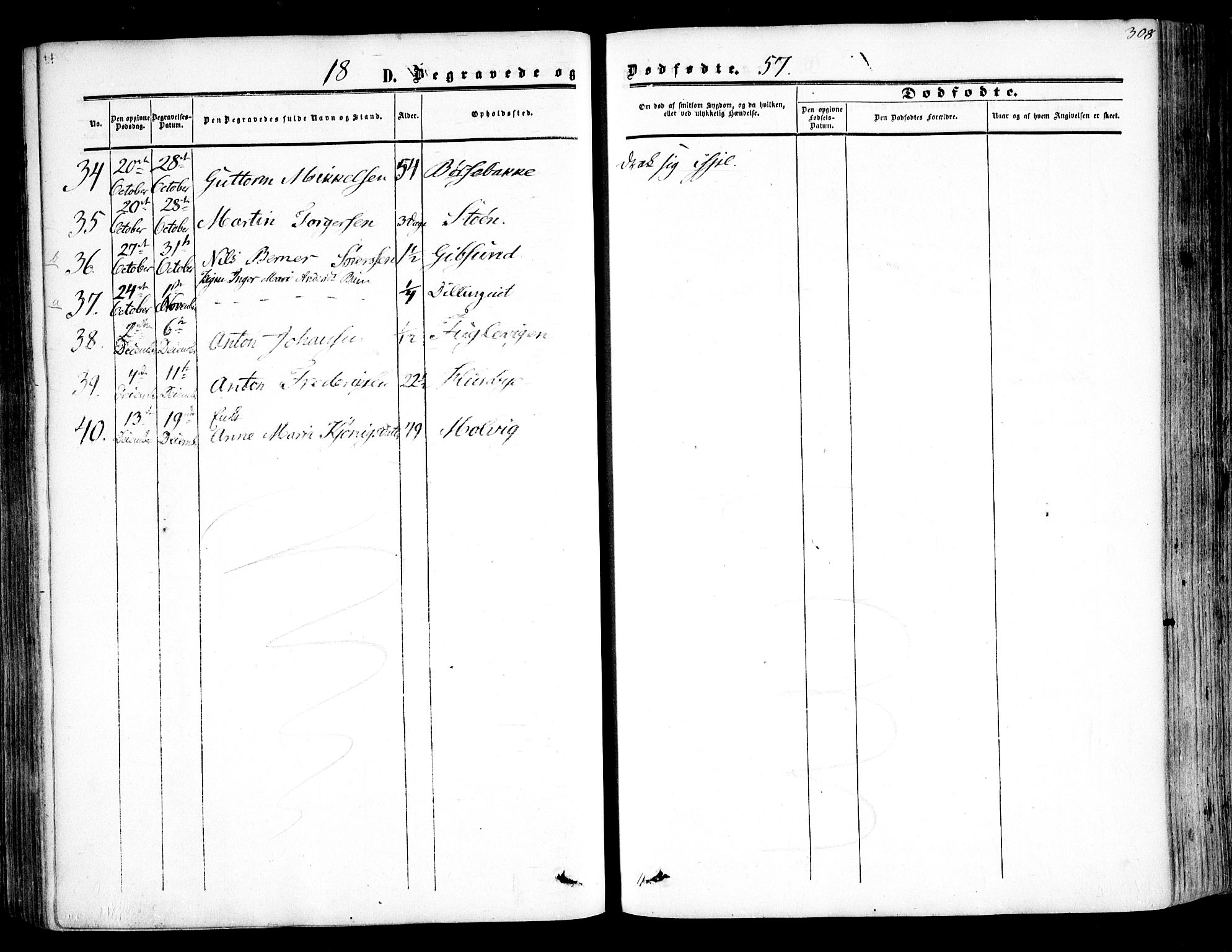 Rygge prestekontor Kirkebøker, SAO/A-10084b/F/Fa/L0005: Parish register (official) no. 5, 1852-1871, p. 308