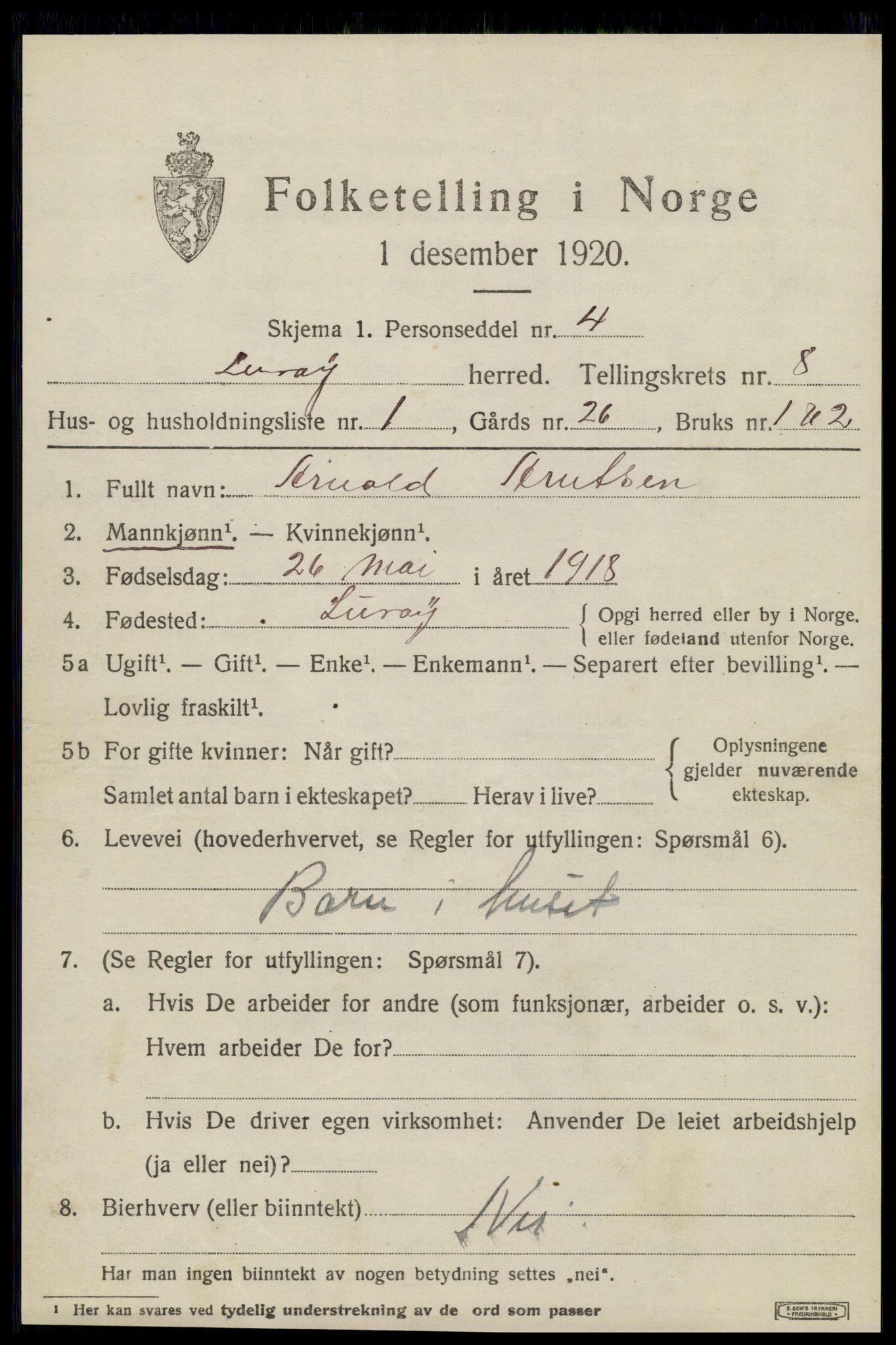 SAT, 1920 census for Lurøy, 1920, p. 3861