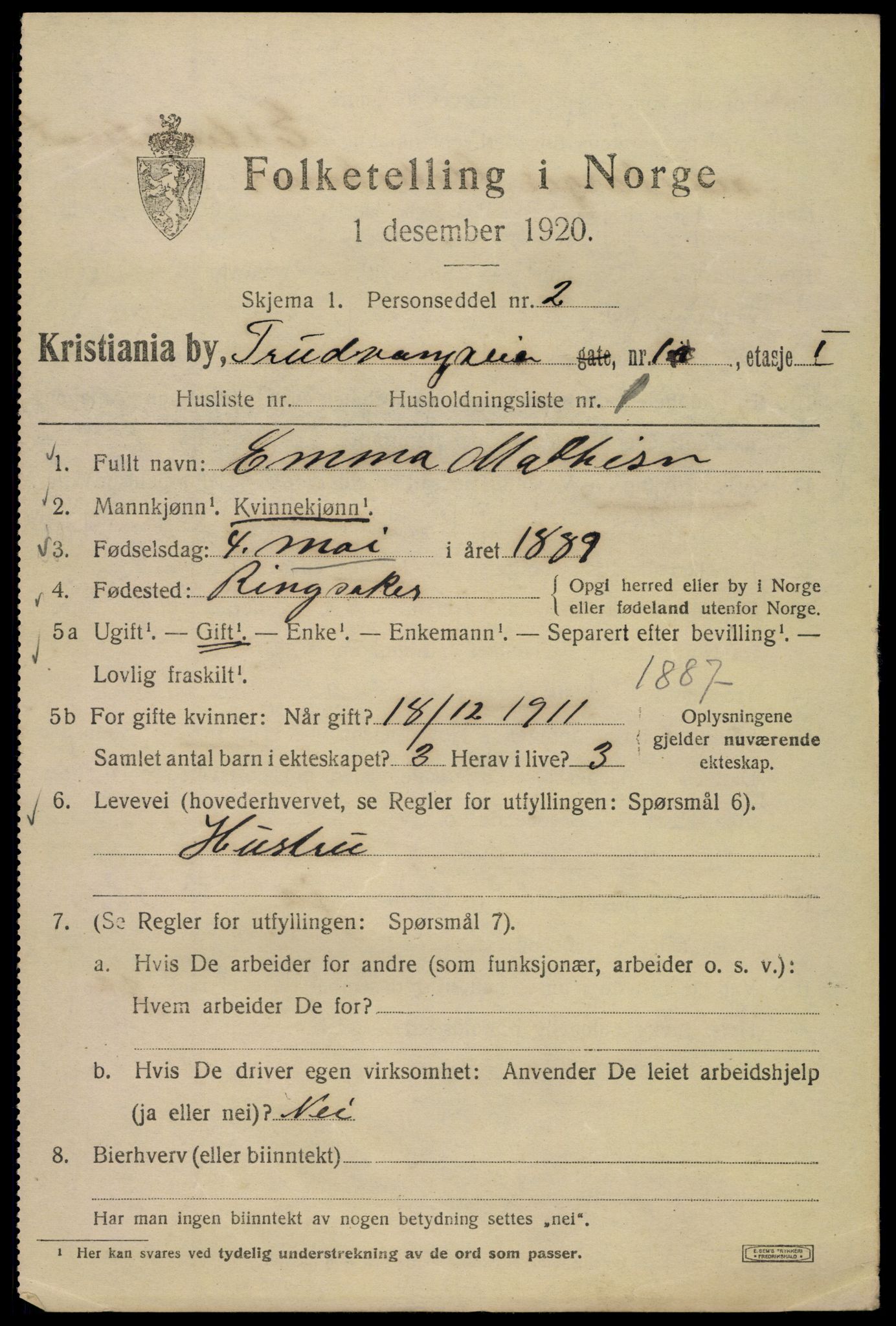 SAO, 1920 census for Kristiania, 1920, p. 603303