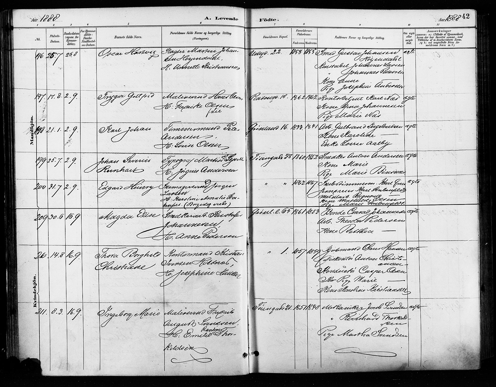 Grønland prestekontor Kirkebøker, SAO/A-10848/F/Fa/L0009: Parish register (official) no. 9, 1888-1893, p. 42