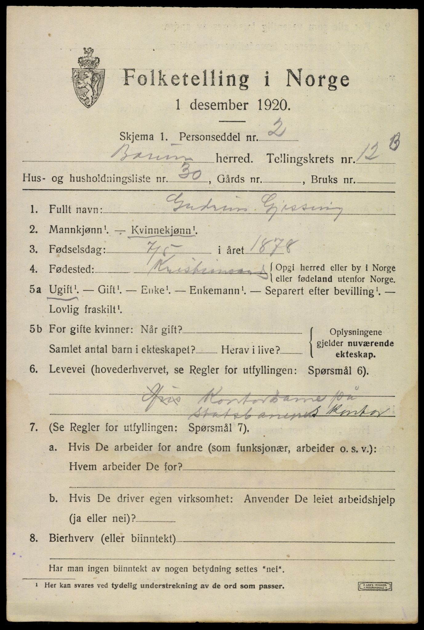 SAO, 1920 census for Bærum, 1920, p. 27904