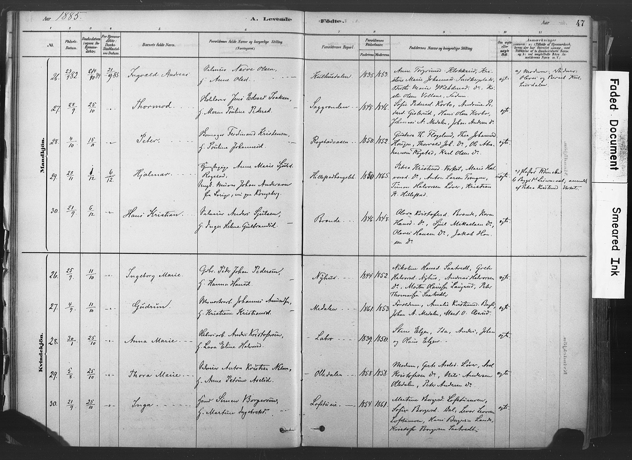 Sandsvær kirkebøker, SAKO/A-244/F/Fd/L0001: Parish register (official) no. IV 1, 1878-1906, p. 47