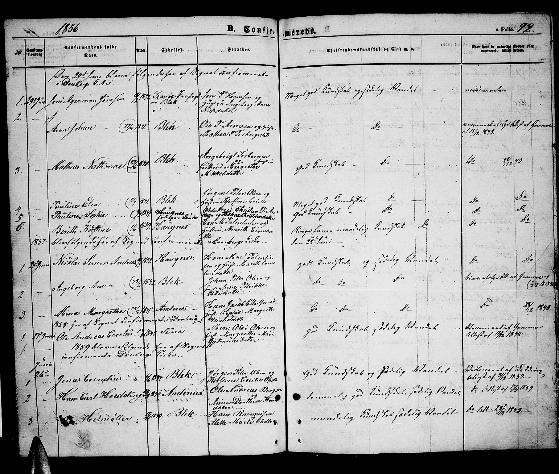 Ministerialprotokoller, klokkerbøker og fødselsregistre - Nordland, SAT/A-1459/899/L1447: Parish register (copy) no. 899C02, 1855-1886, p. 92