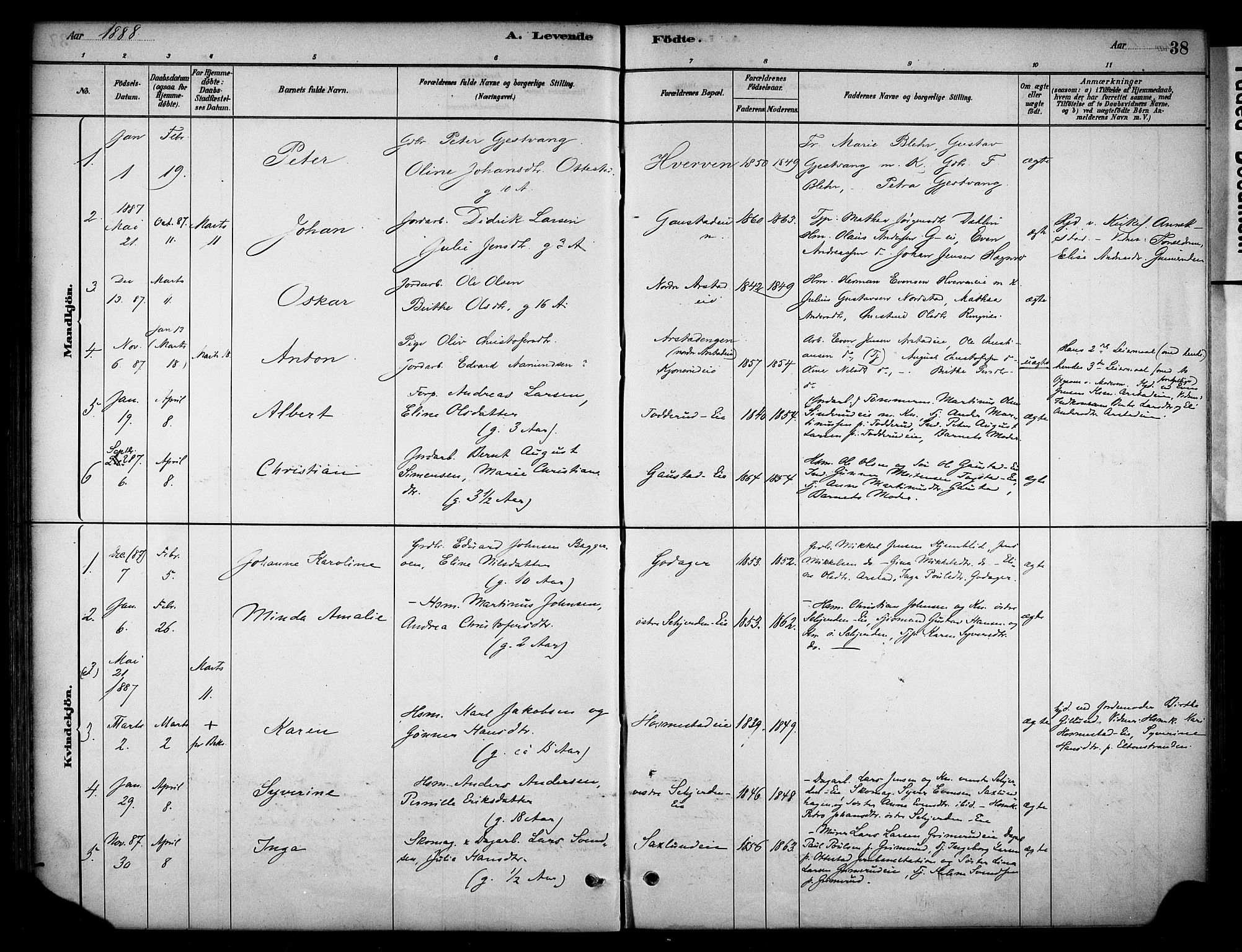 Stange prestekontor, SAH/PREST-002/K/L0019: Parish register (official) no. 19, 1880-1891, p. 38