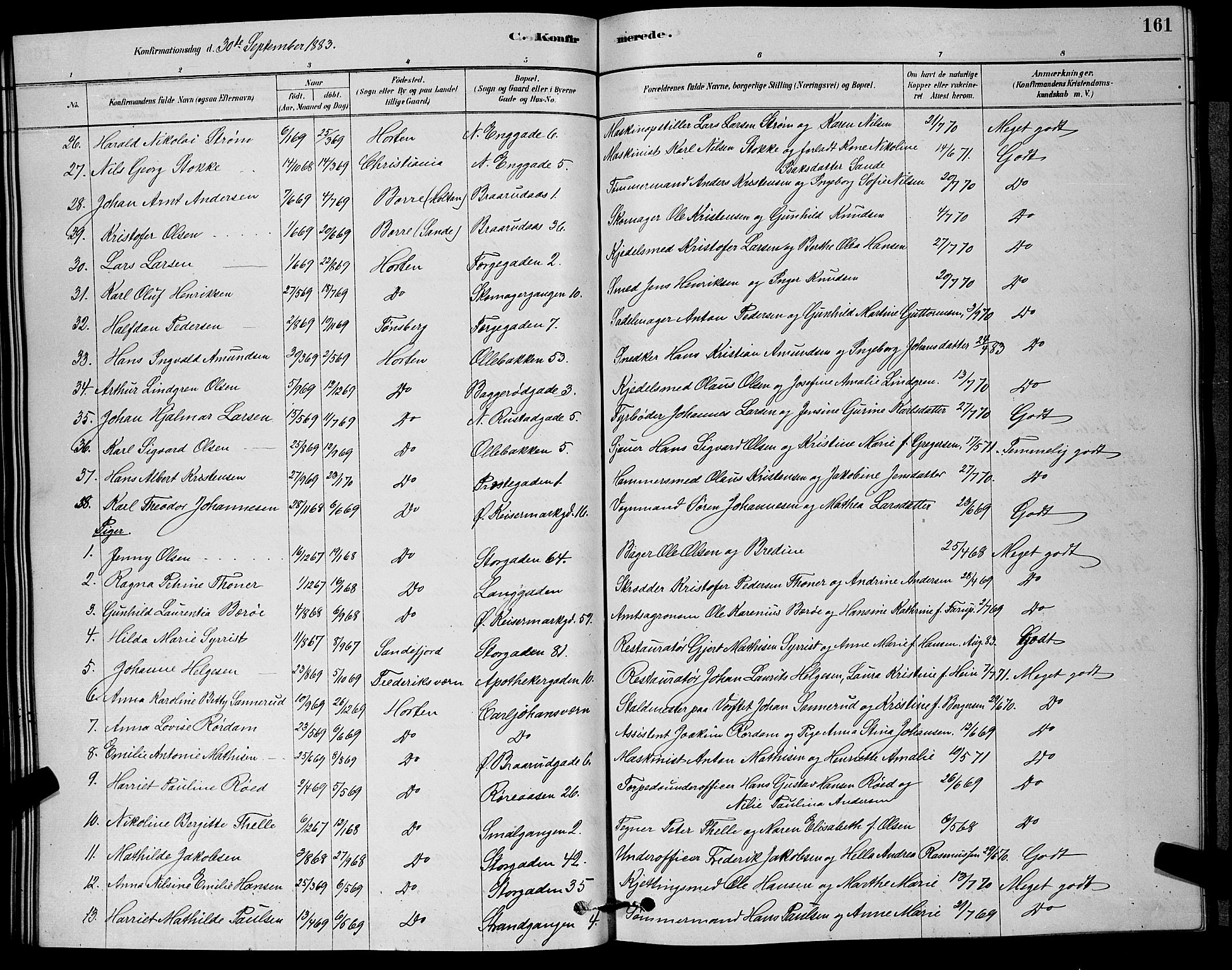 Horten kirkebøker, AV/SAKO-A-348/G/Ga/L0003: Parish register (copy) no. 4, 1878-1887, p. 161