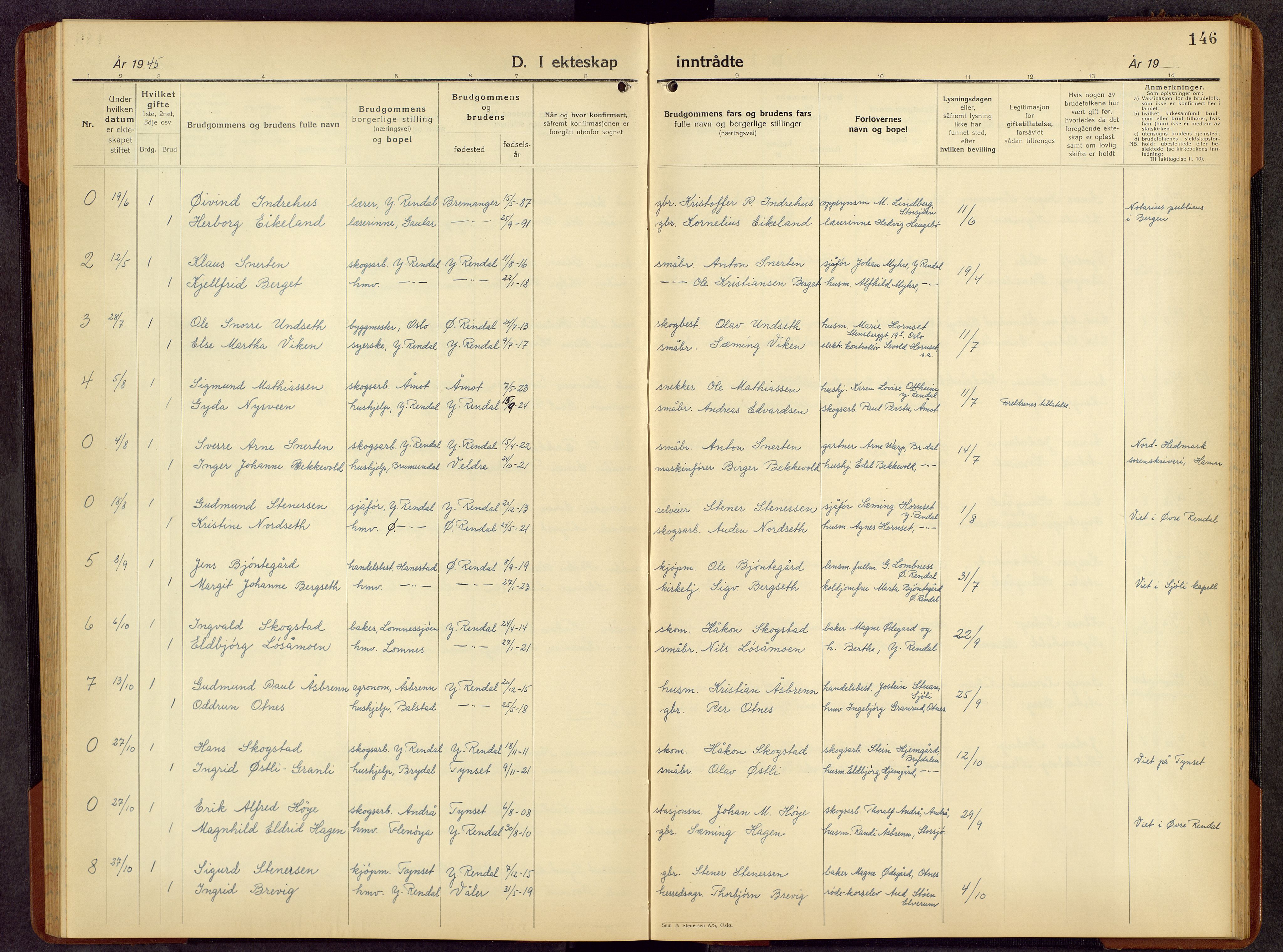 Rendalen prestekontor, AV/SAH-PREST-054/H/Ha/Hab/L0006: Parish register (copy) no. 6, 1941-1958, p. 146