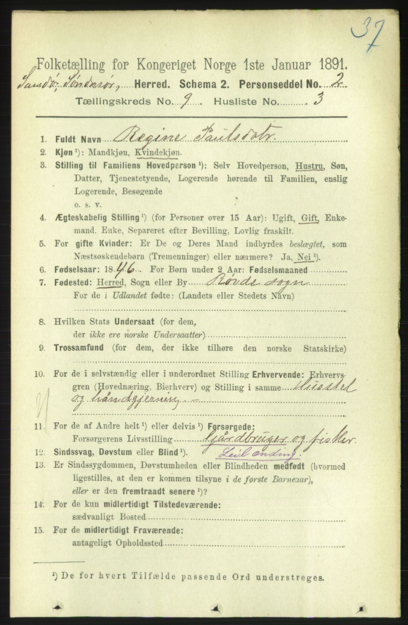 RA, 1891 census for 1514 Sande, 1891, p. 1506