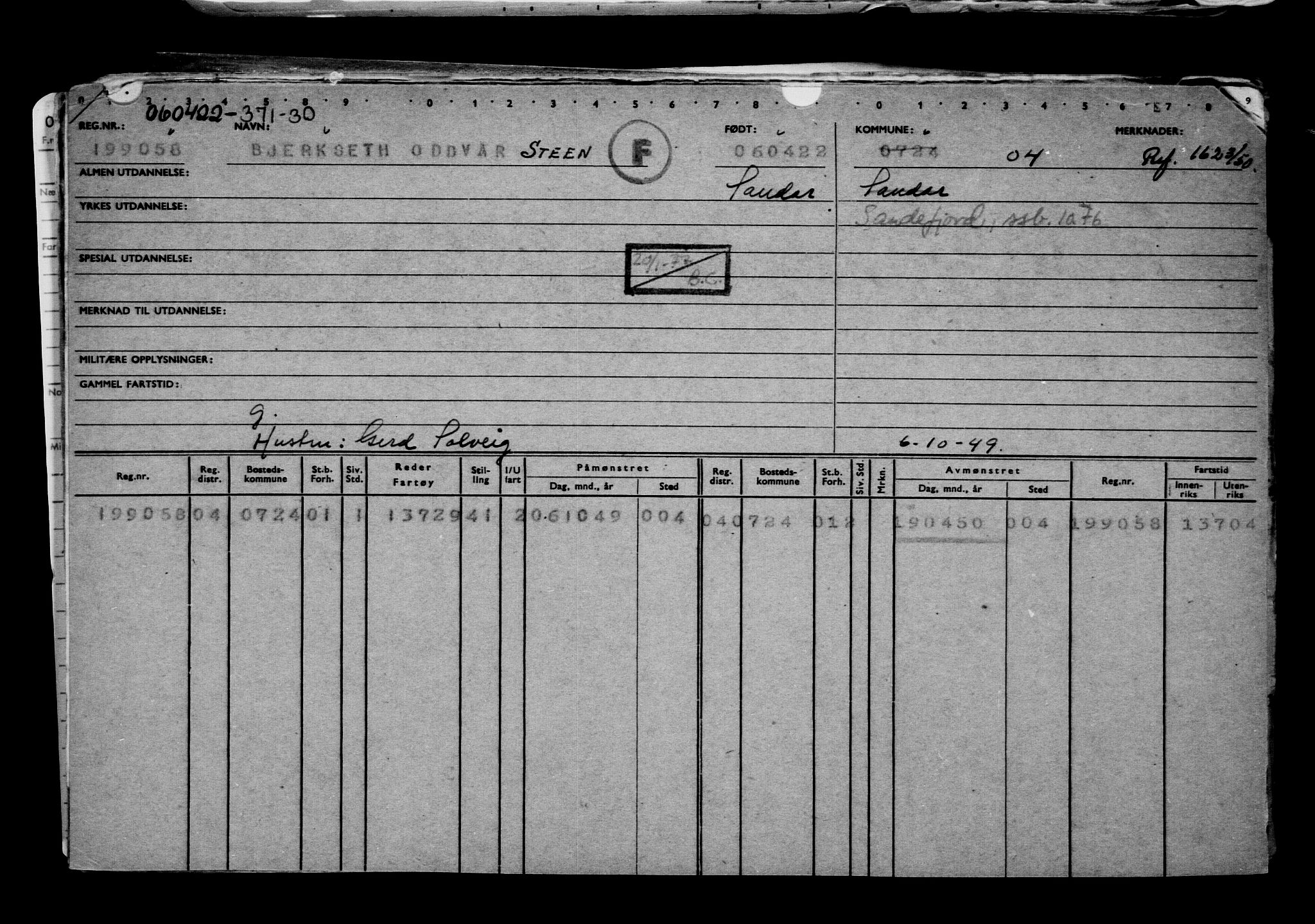 Direktoratet for sjømenn, AV/RA-S-3545/G/Gb/L0205: Hovedkort, 1922, p. 134