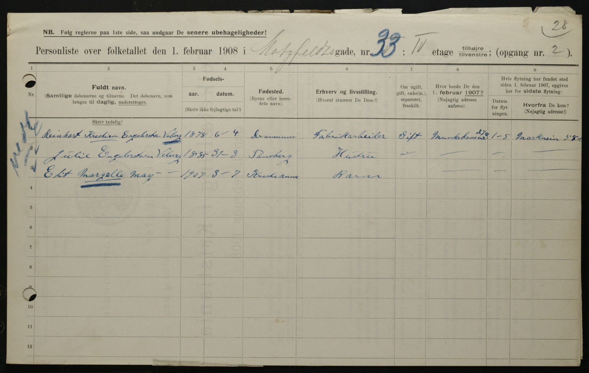 OBA, Municipal Census 1908 for Kristiania, 1908, p. 59697