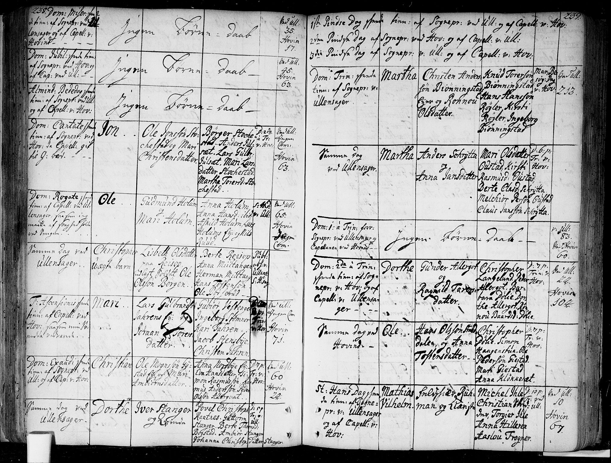 Ullensaker prestekontor Kirkebøker, AV/SAO-A-10236a/F/Fa/L0005: Parish register (official) no. I 5, 1733-1762, p. 238-239