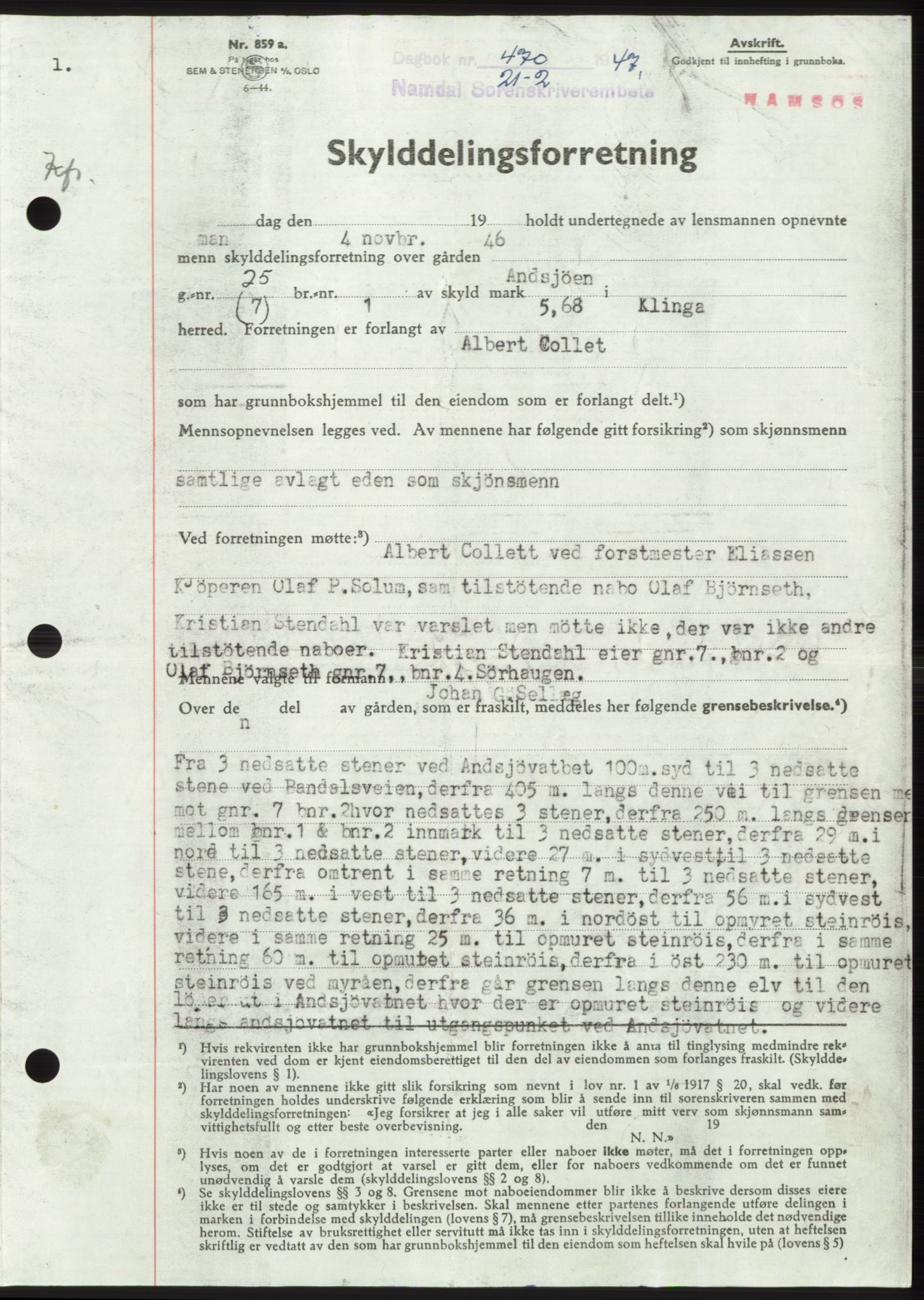 Namdal sorenskriveri, SAT/A-4133/1/2/2C: Mortgage book no. -, 1946-1947, Diary no: : 470/1947