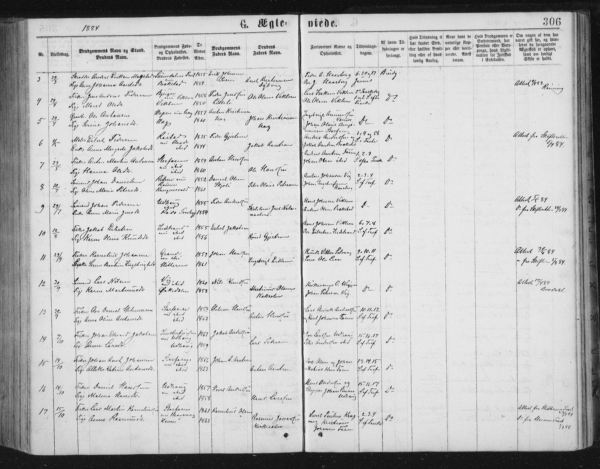 Ministerialprotokoller, klokkerbøker og fødselsregistre - Sør-Trøndelag, SAT/A-1456/659/L0745: Parish register (copy) no. 659C02, 1869-1892, p. 306