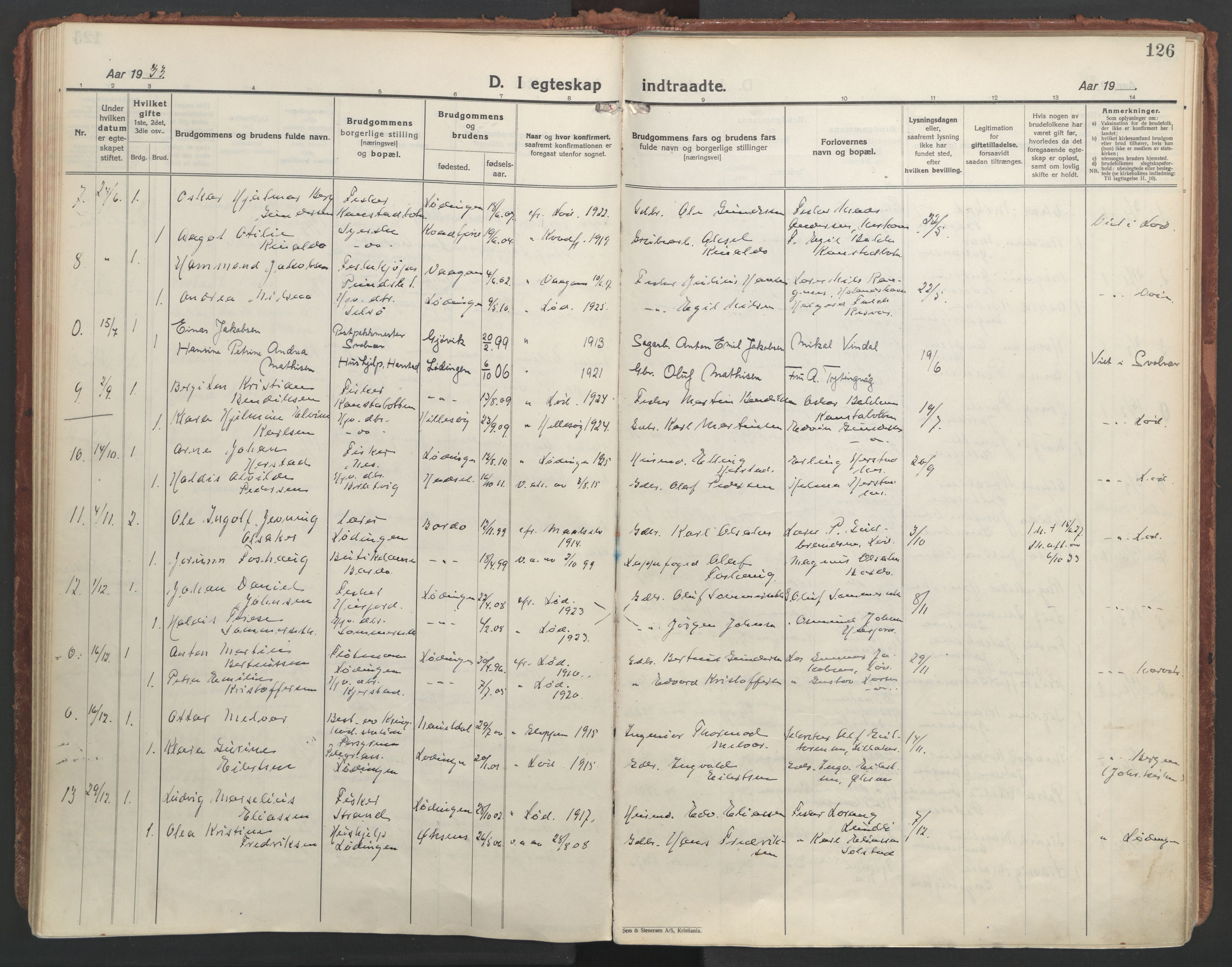 Ministerialprotokoller, klokkerbøker og fødselsregistre - Nordland, AV/SAT-A-1459/872/L1043: Parish register (official) no. 872A18, 1925-1939, p. 126