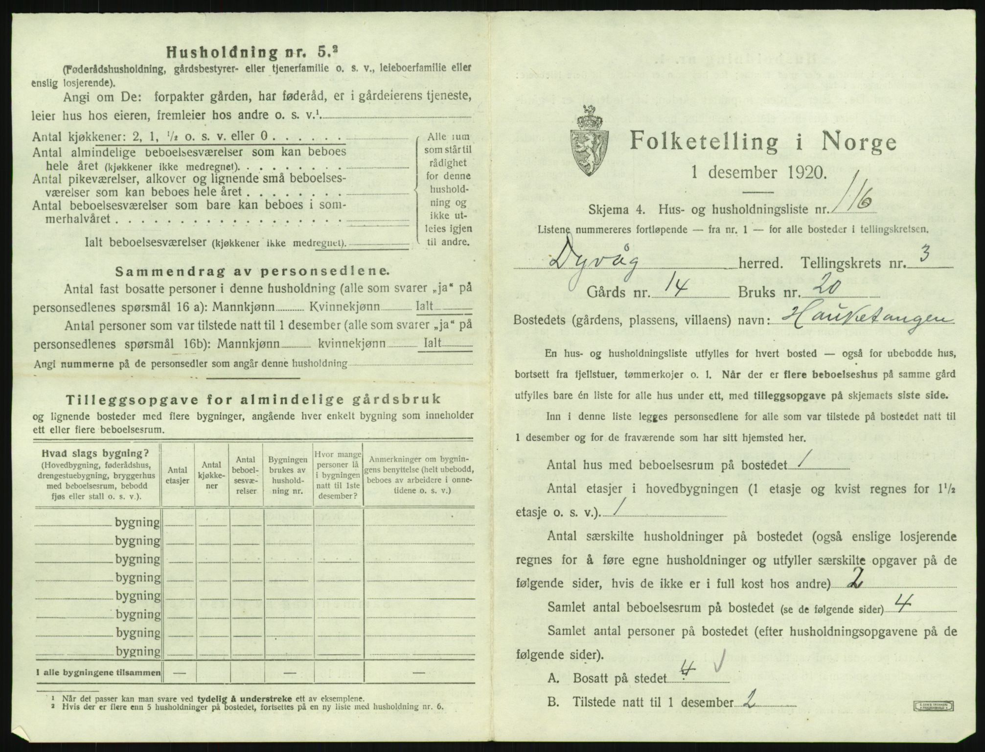 SAK, 1920 census for Dypvåg, 1920, p. 533