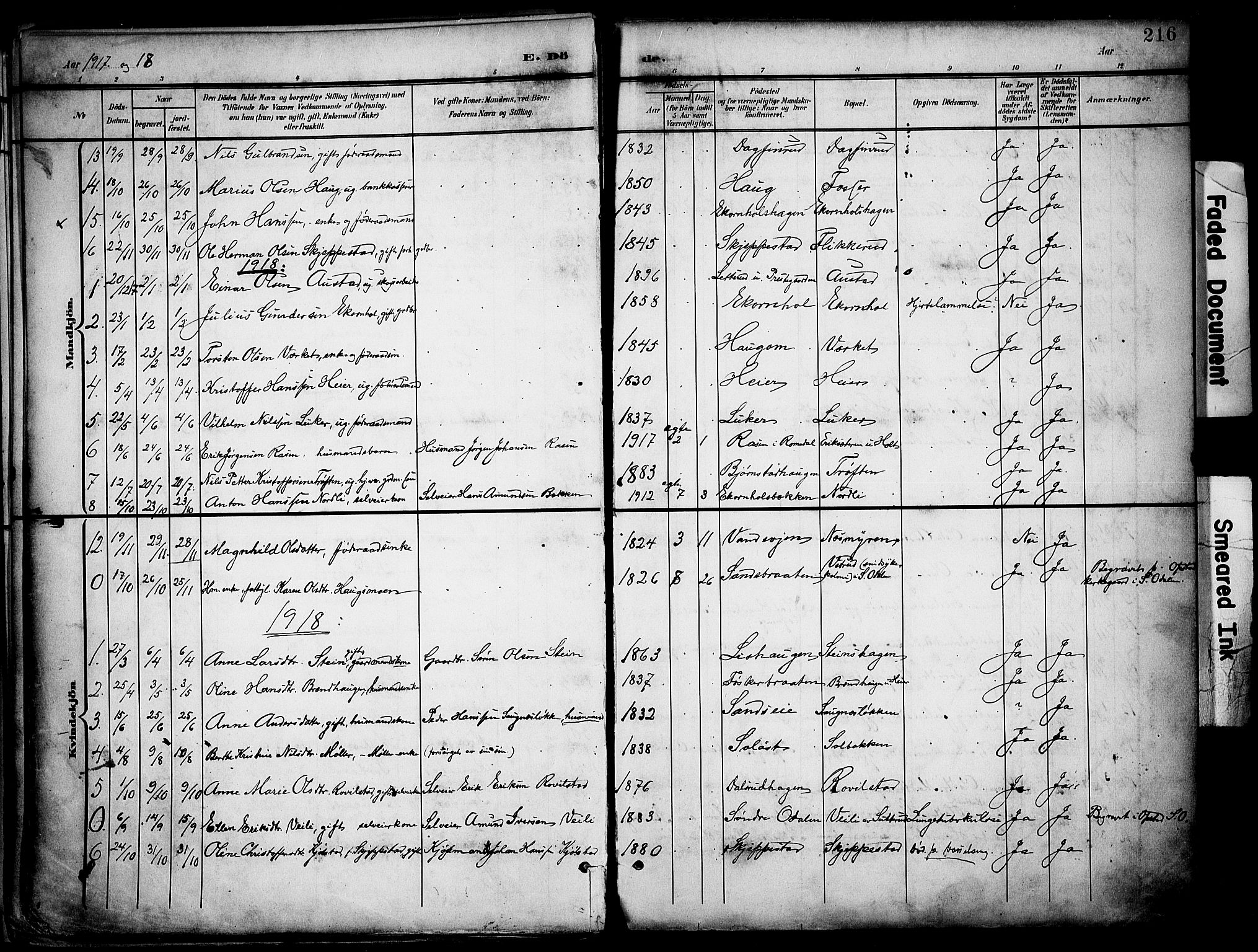 Nord-Odal prestekontor, AV/SAH-PREST-032/H/Ha/Haa/L0007: Parish register (official) no. 7, 1902-1926, p. 216