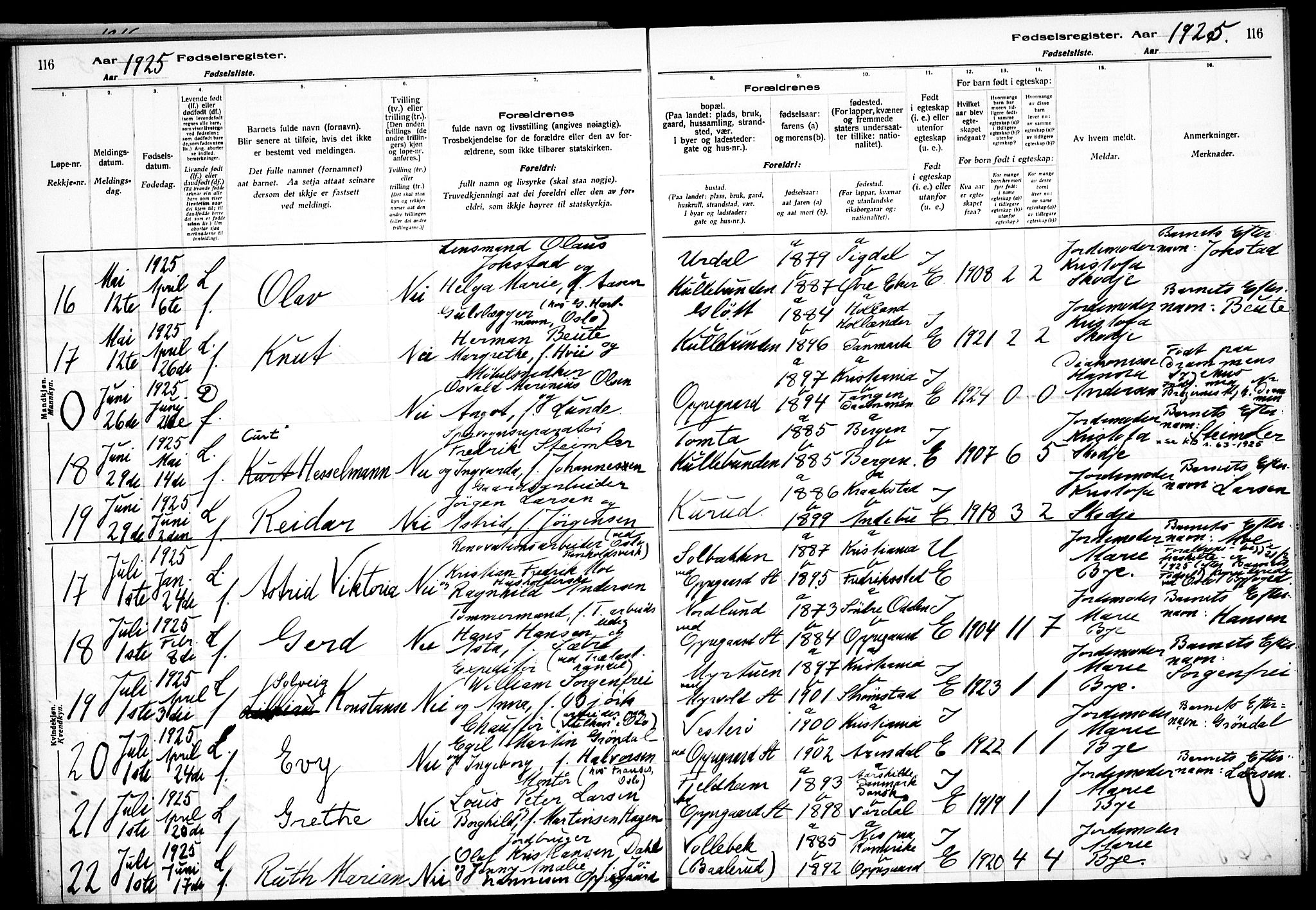 Nesodden prestekontor Kirkebøker, AV/SAO-A-10013/J/Jb/L0001: Birth register no. II 1, 1916-1933, p. 116