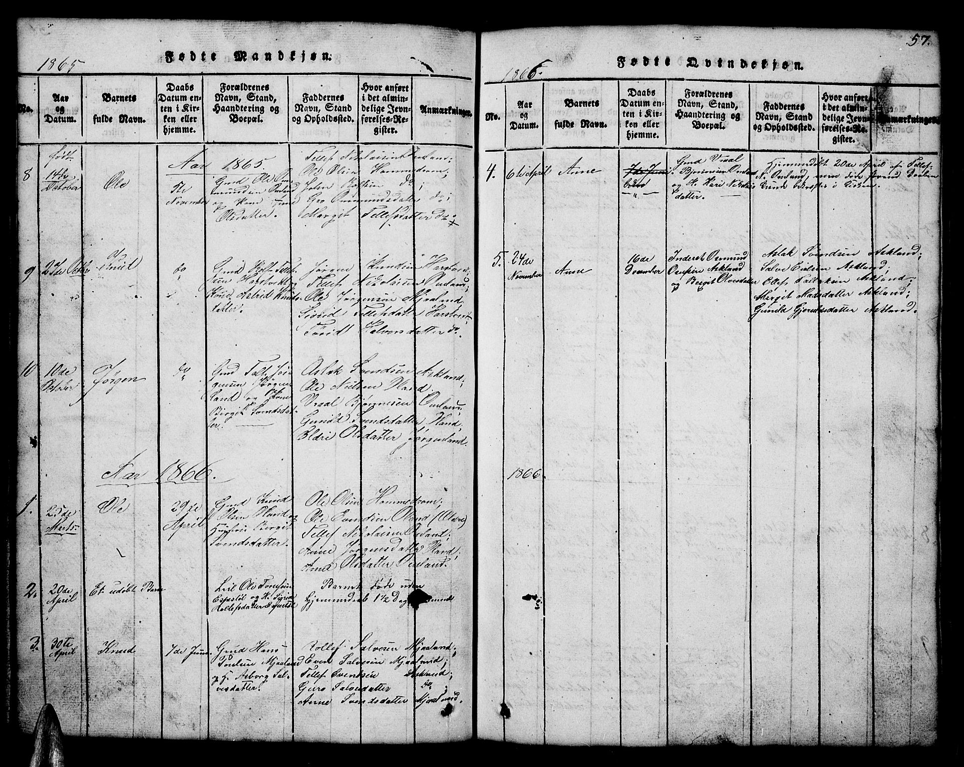 Åmli sokneprestkontor, SAK/1111-0050/F/Fb/Fba/L0001: Parish register (copy) no. B 1, 1816-1890, p. 57
