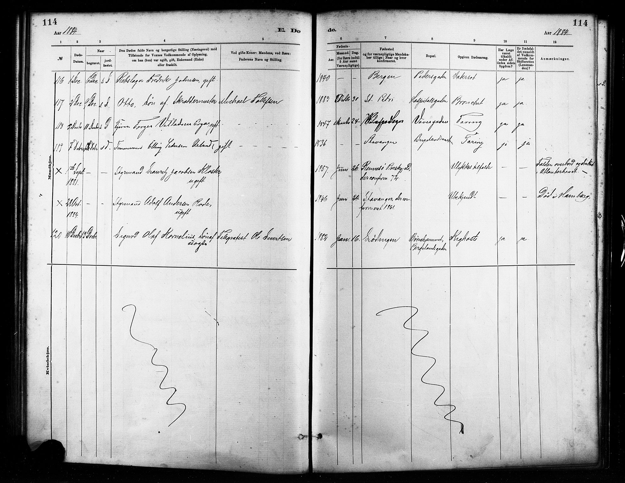 St. Petri sokneprestkontor, AV/SAST-A-101813/001/30/30BA/L0017: Parish register (official) no. A 17, 1879-1895, p. 114