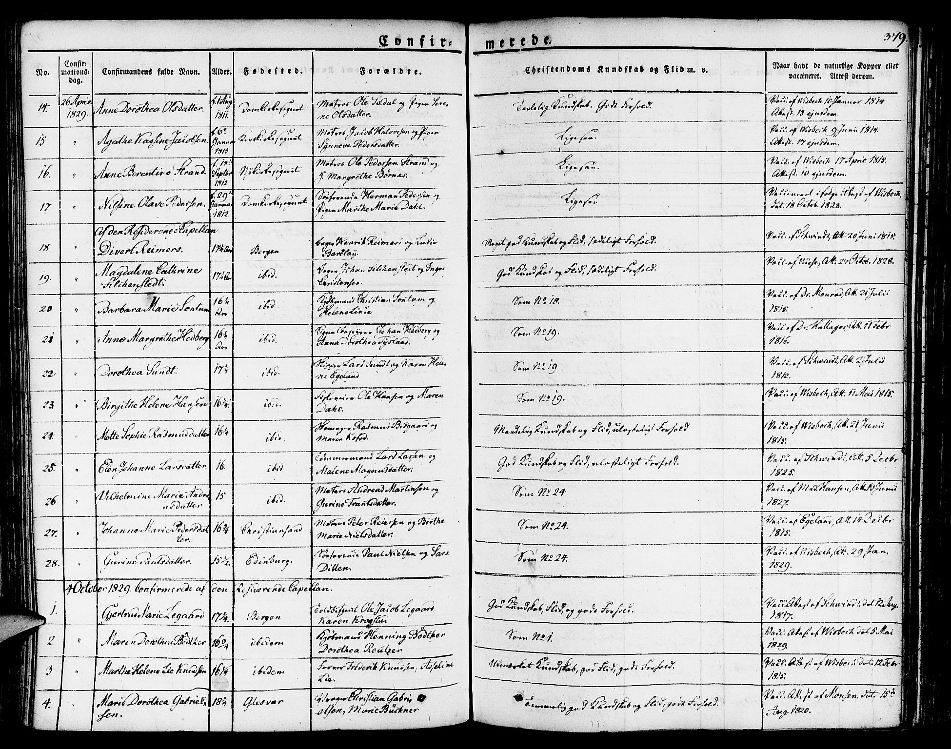 Nykirken Sokneprestembete, SAB/A-77101/H/Haa/L0012: Parish register (official) no. A 12, 1821-1844, p. 380