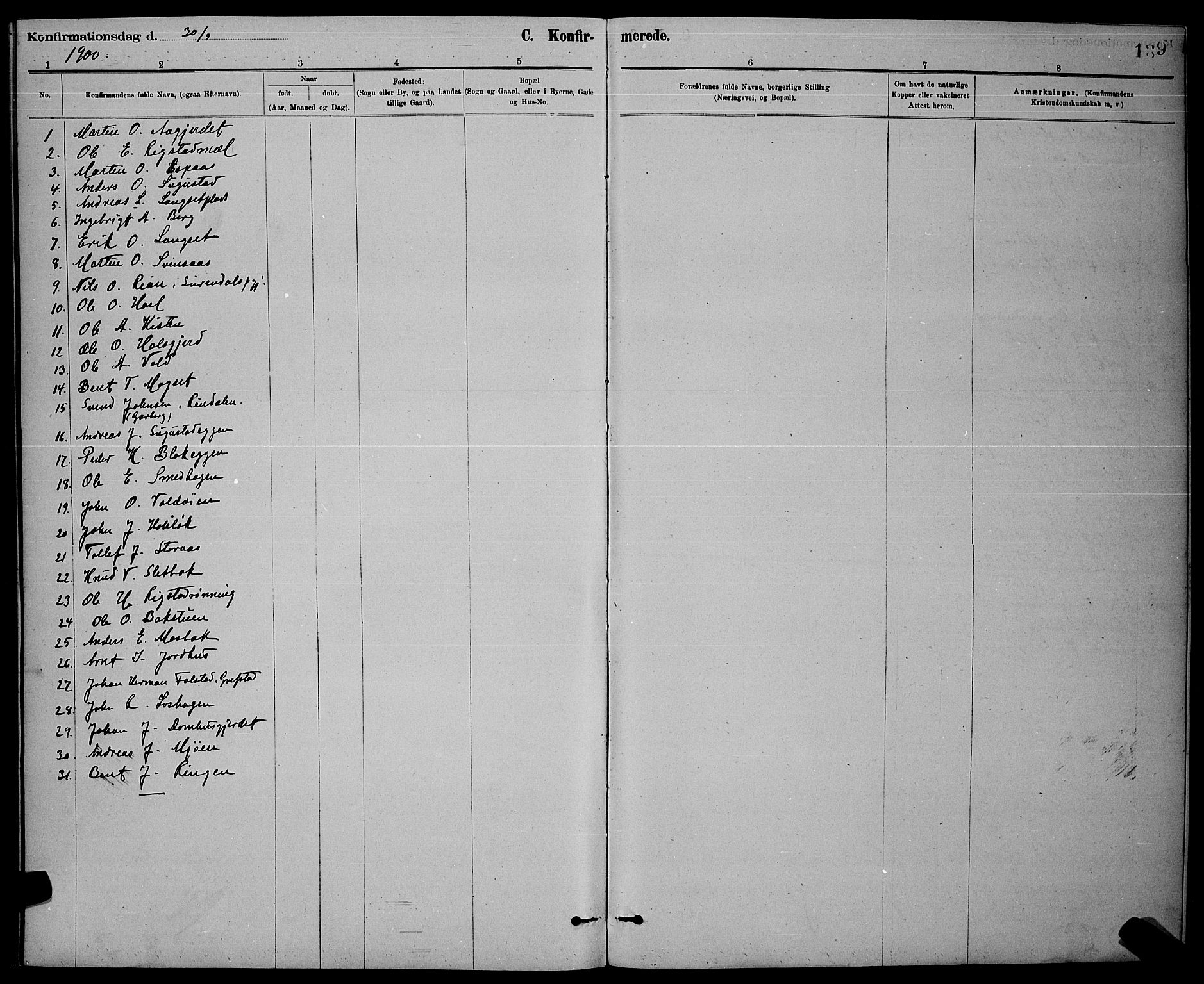 Ministerialprotokoller, klokkerbøker og fødselsregistre - Sør-Trøndelag, SAT/A-1456/672/L0863: Parish register (copy) no. 672C02, 1888-1901, p. 139