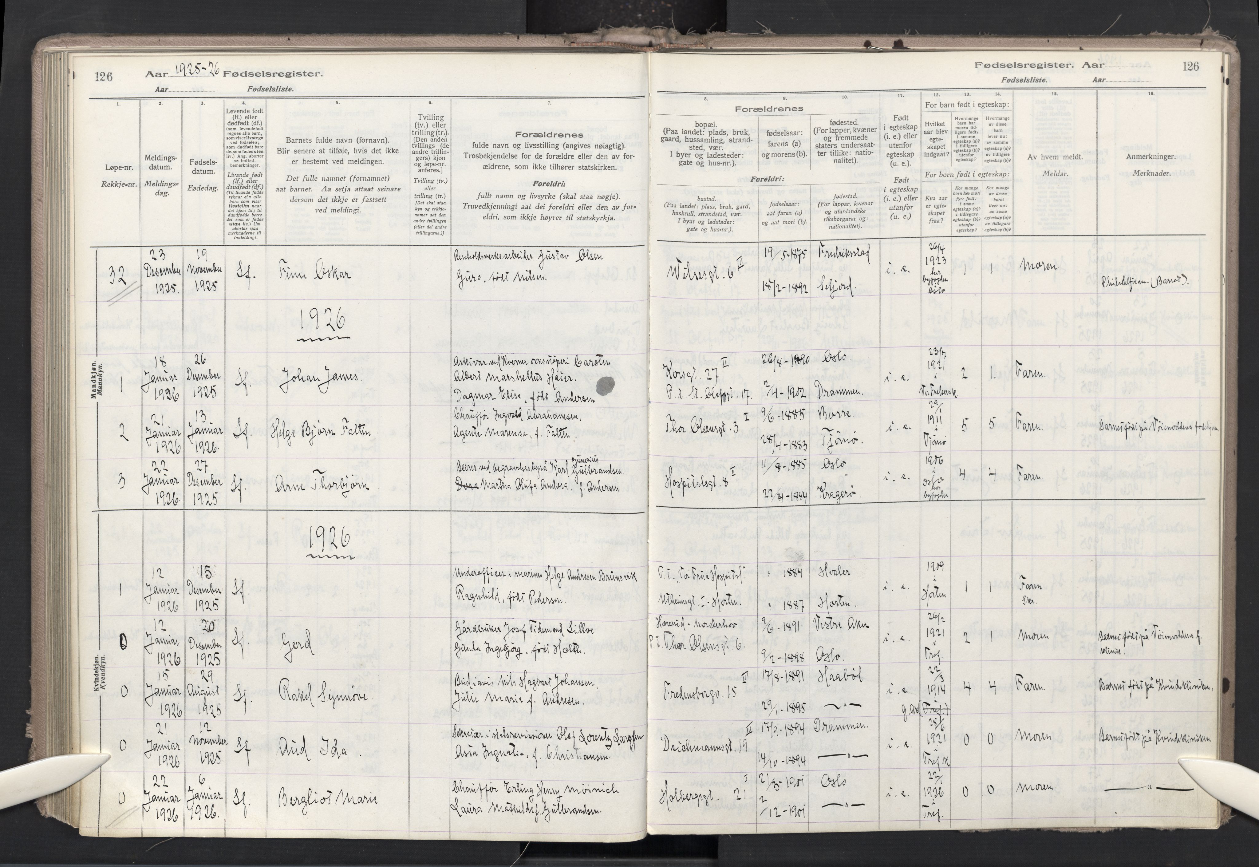 Trefoldighet prestekontor Kirkebøker, SAO/A-10882/J/Ja/L0001: Birth register no. 1, 1916-1931, p. 126