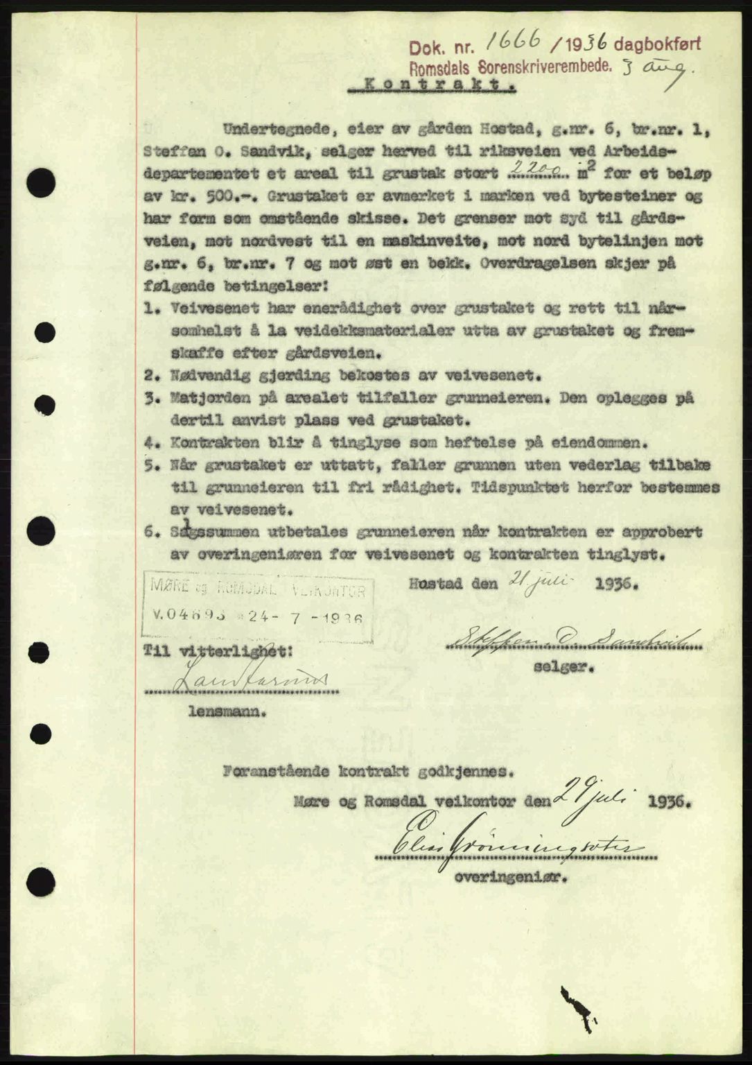 Romsdal sorenskriveri, AV/SAT-A-4149/1/2/2C: Mortgage book no. A1, 1936-1936, Diary no: : 1666/1936