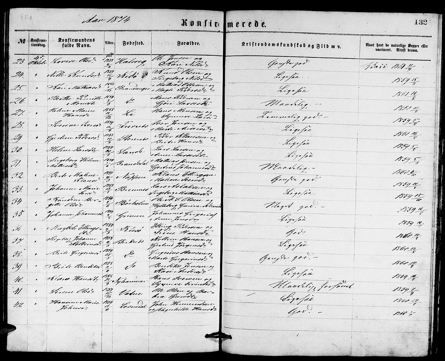 Gulen sokneprestembete, AV/SAB-A-80201/H/Hab/Habb/L0002: Parish register (copy) no. B 2, 1867-1883, p. 132