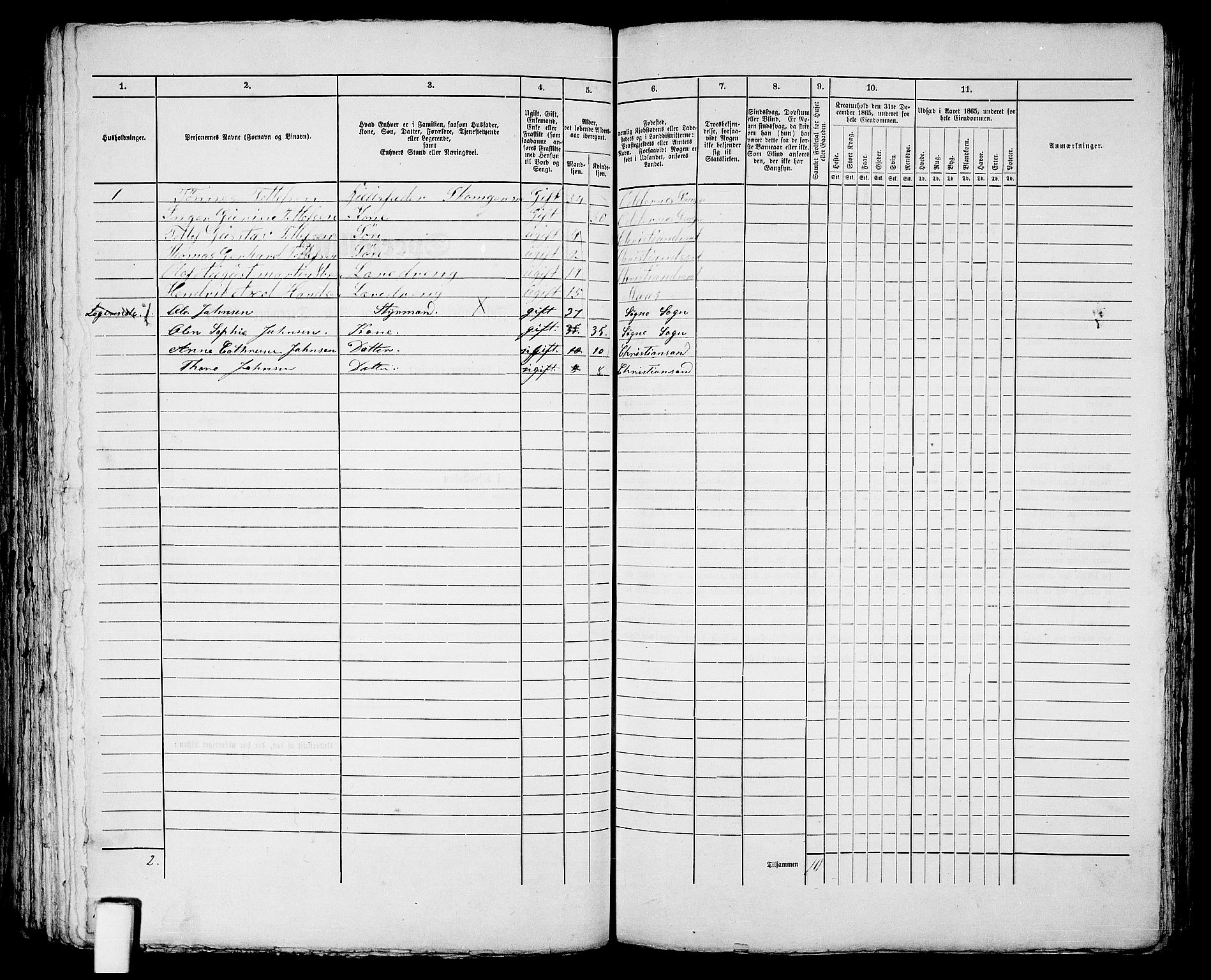 RA, 1865 census for Kristiansand, 1865, p. 1749