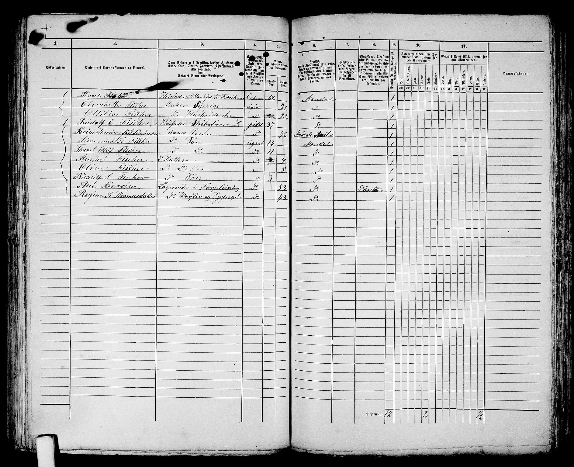 RA, 1865 census for Mandal/Mandal, 1865, p. 275