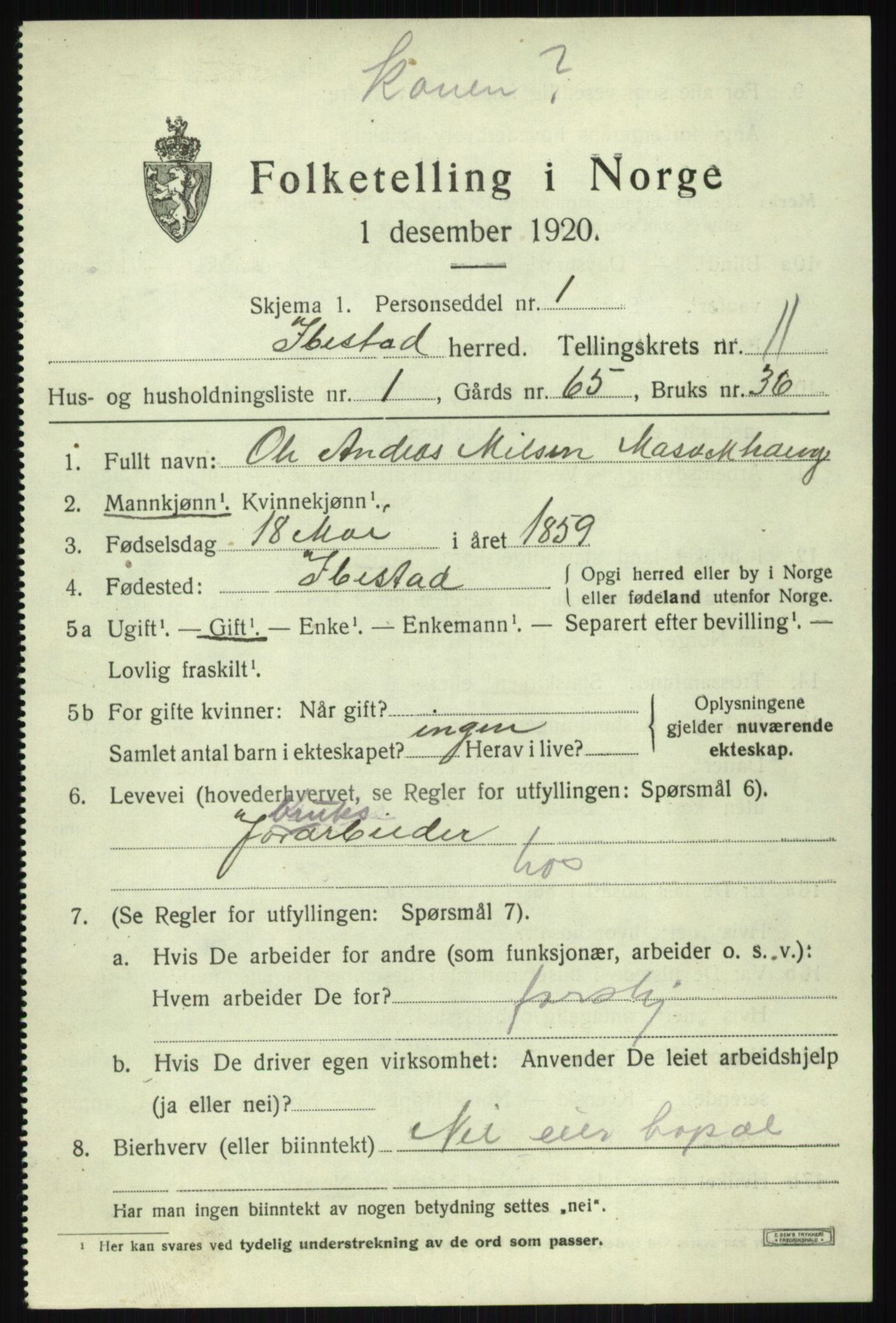 SATØ, 1920 census for Ibestad, 1920, p. 5798