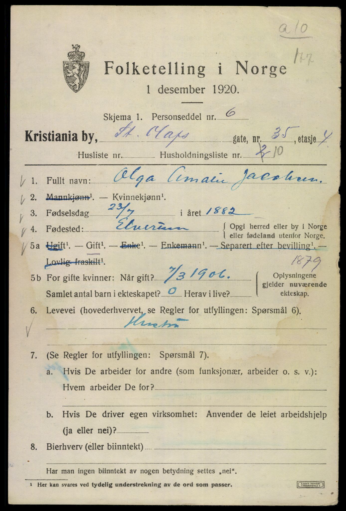 SAO, 1920 census for Kristiania, 1920, p. 535741