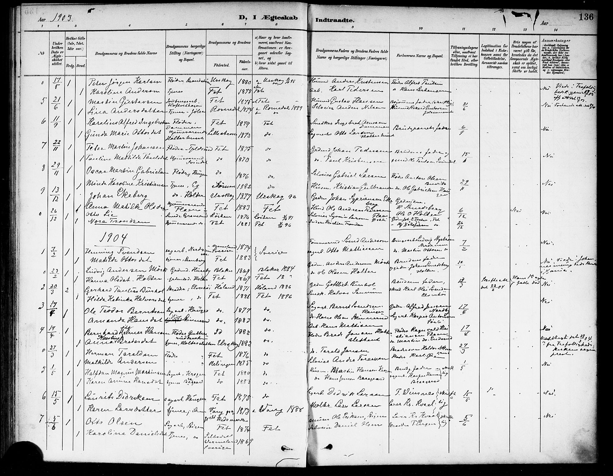 Fet prestekontor Kirkebøker, SAO/A-10370a/F/Fa/L0015: Parish register (official) no. I 15, 1892-1904, p. 136