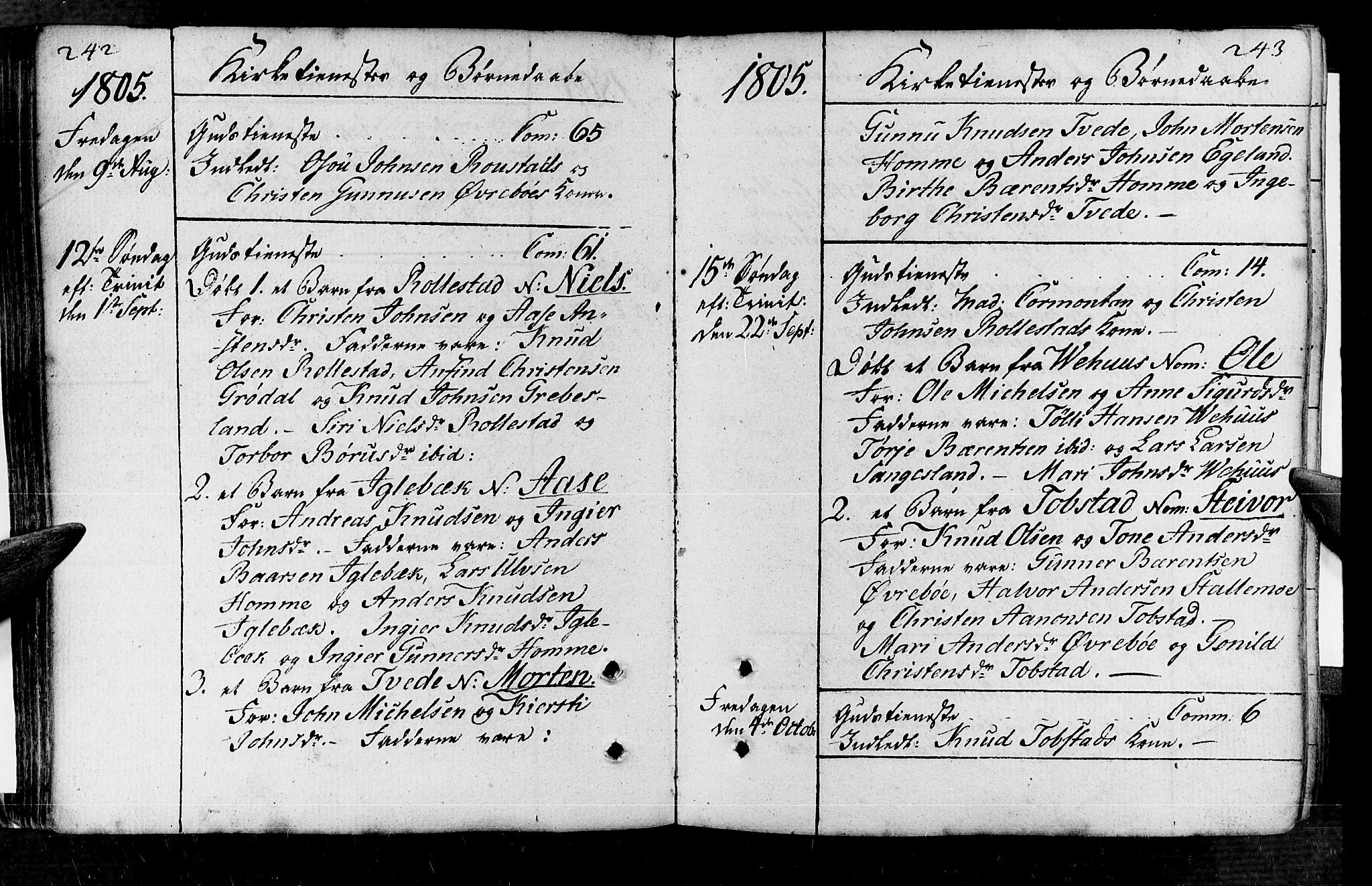 Vennesla sokneprestkontor, SAK/1111-0045/Fa/Fac/L0002: Parish register (official) no. A 2, 1785-1834, p. 242-243