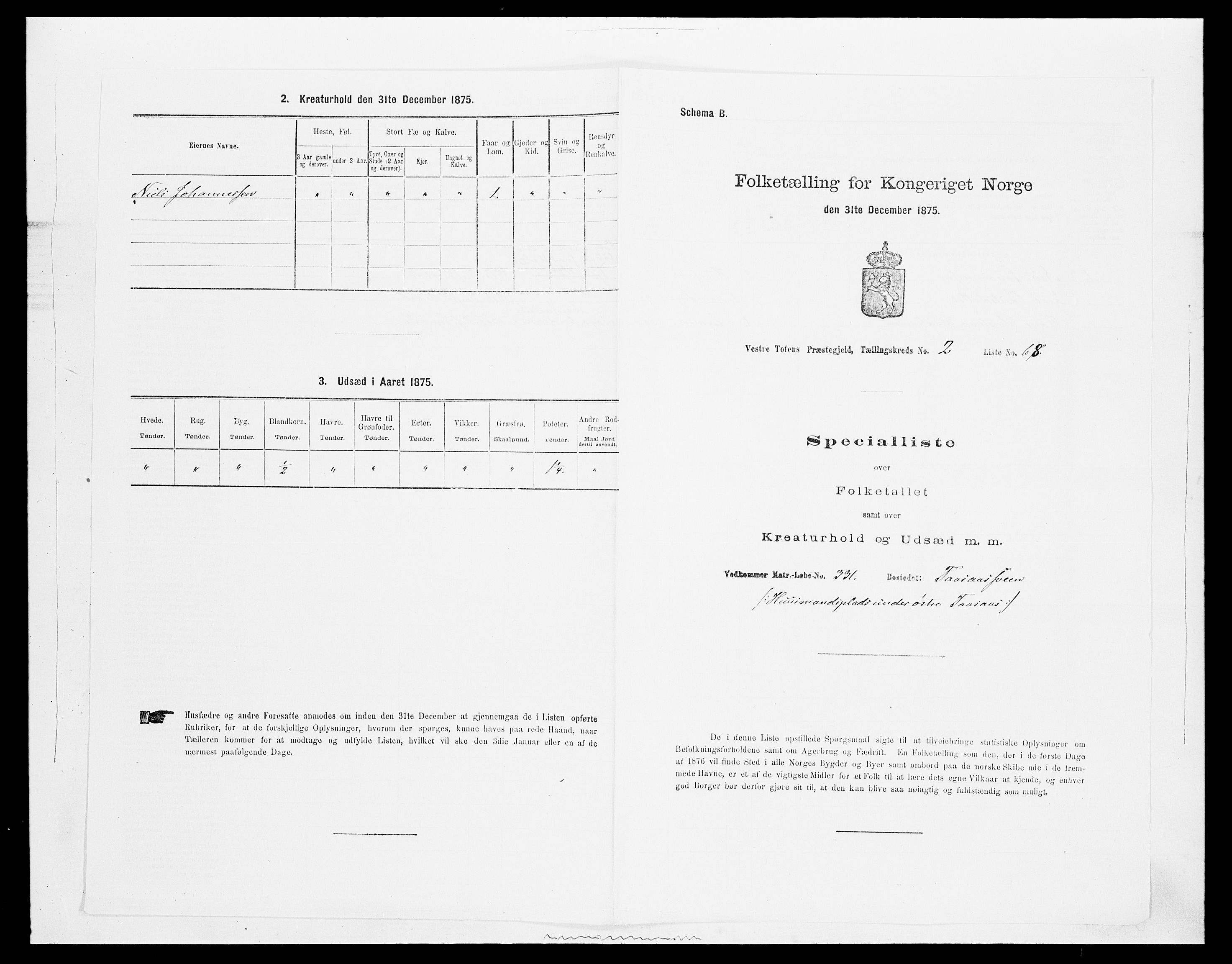 SAH, 1875 census for 0529P Vestre Toten, 1875, p. 564