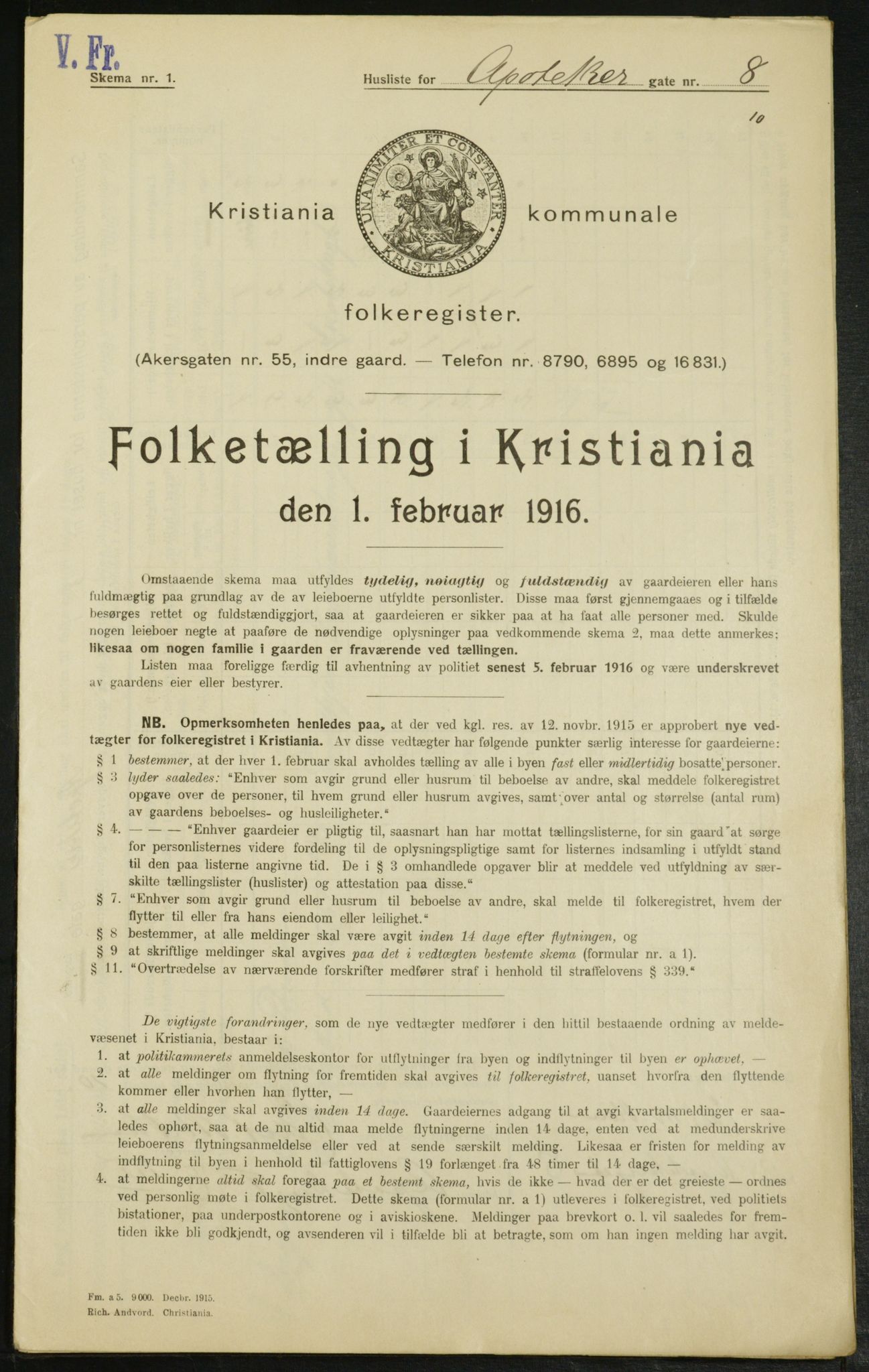 OBA, Municipal Census 1916 for Kristiania, 1916, p. 1404