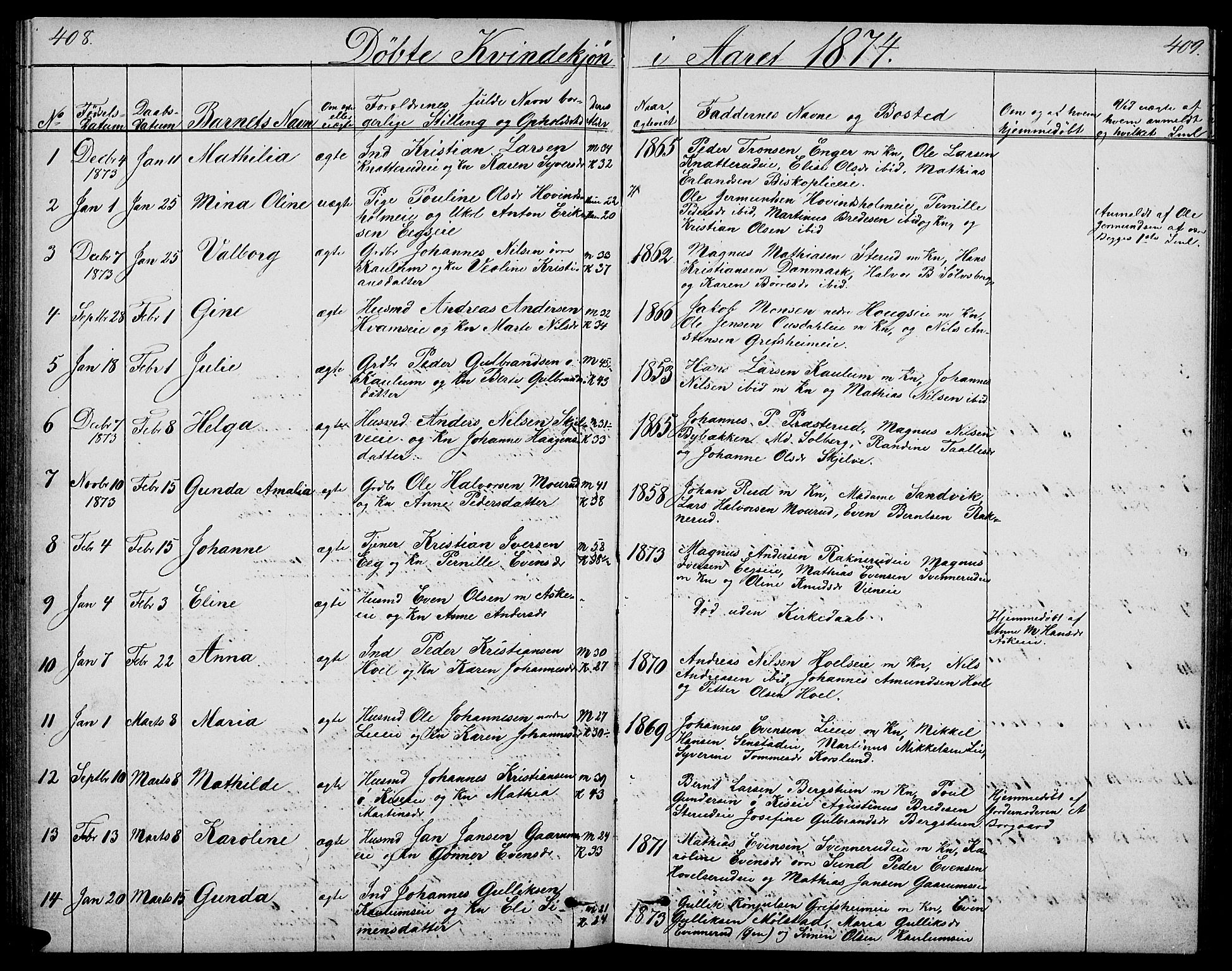 Nes prestekontor, Hedmark, SAH/PREST-020/L/La/L0005: Parish register (copy) no. 5, 1852-1889, p. 408-409